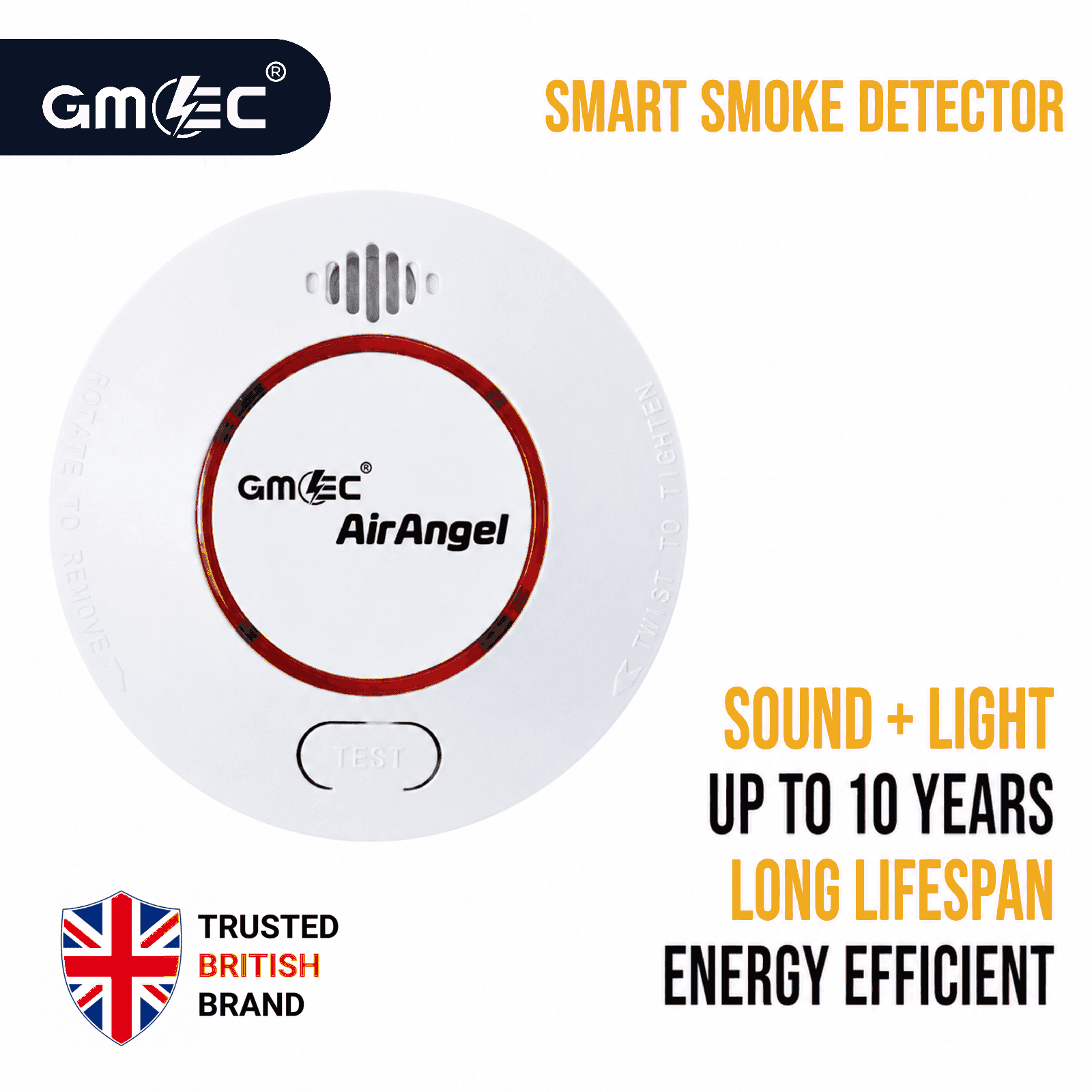 Smart Smoke Detector with 10-Year Battery Light + Sound