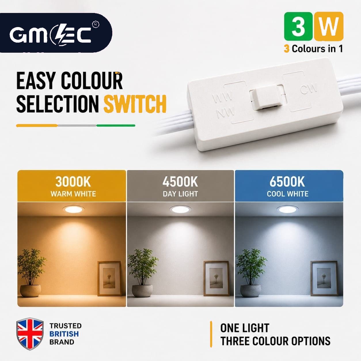 3W LED Recessed Panel Light 3 Colour CCT thumbnail 4