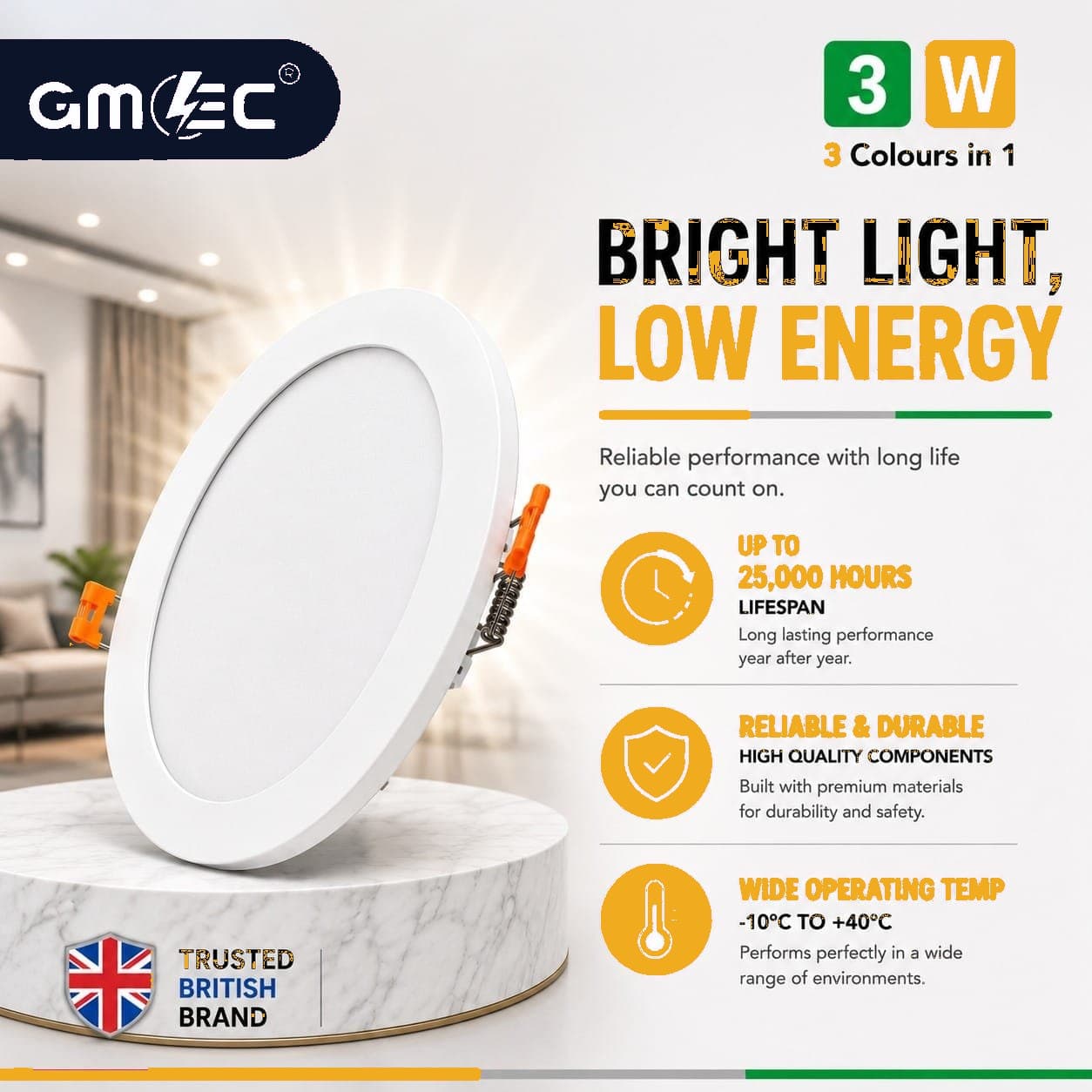 3W LED Recessed Panel Light 3 Colour CCT thumbnail 7