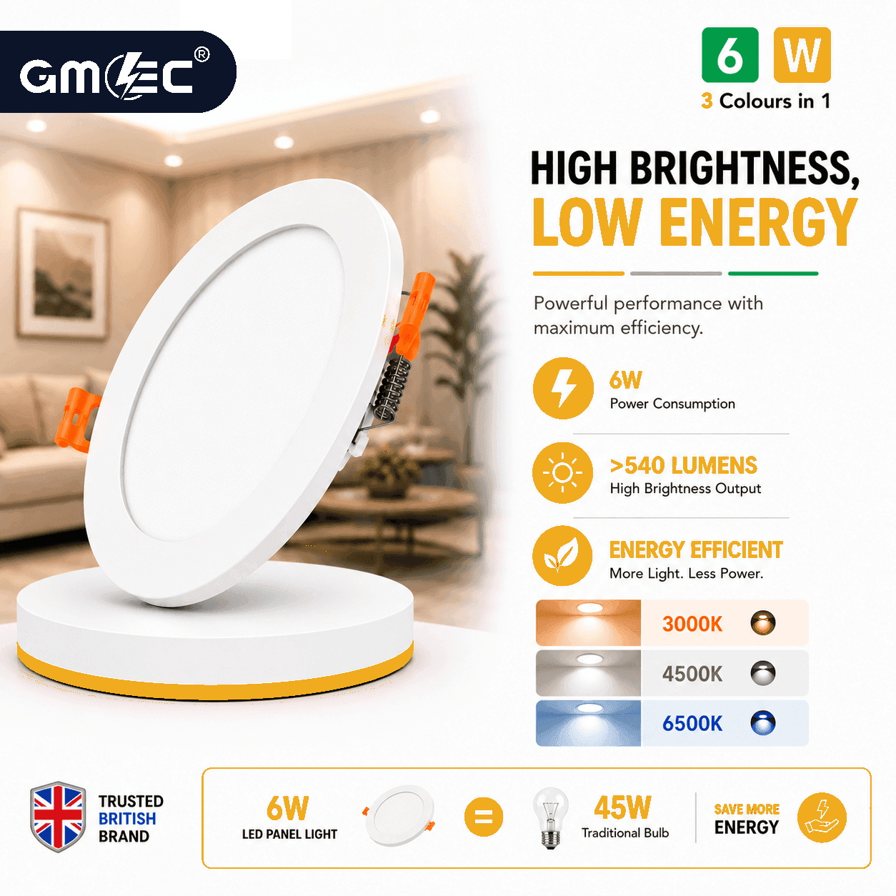 6W LED Recessed Panel Light 3 Colour CCT thumbnail 5