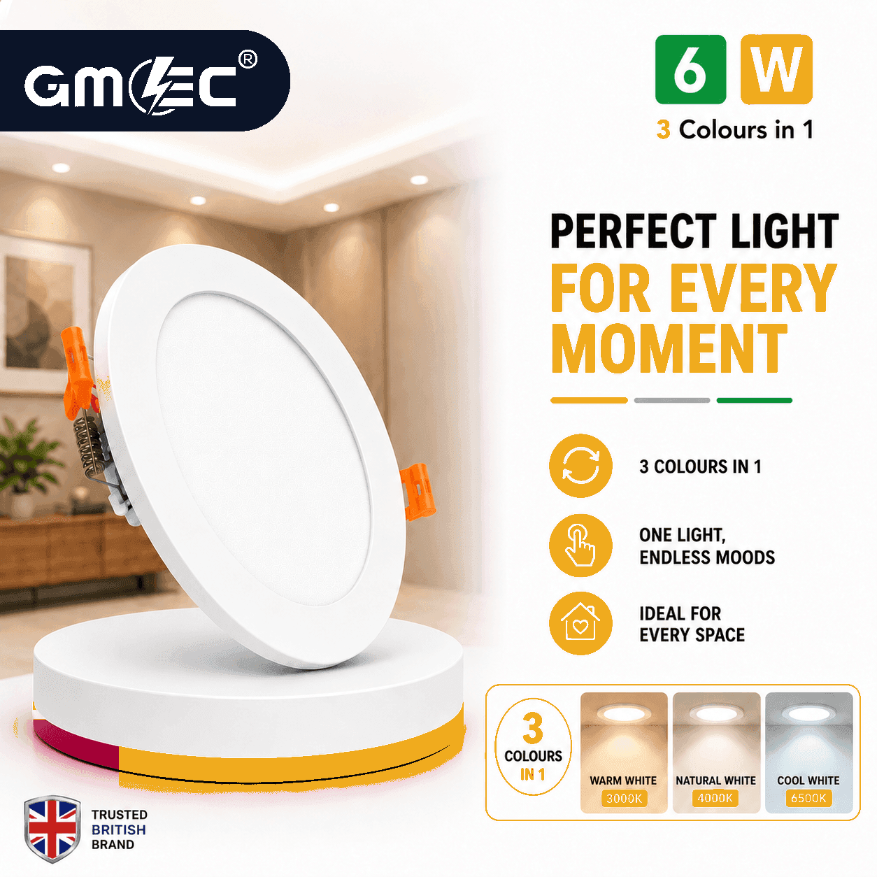 6W LED Recessed Panel Light 3 Colour CCT thumbnail 7