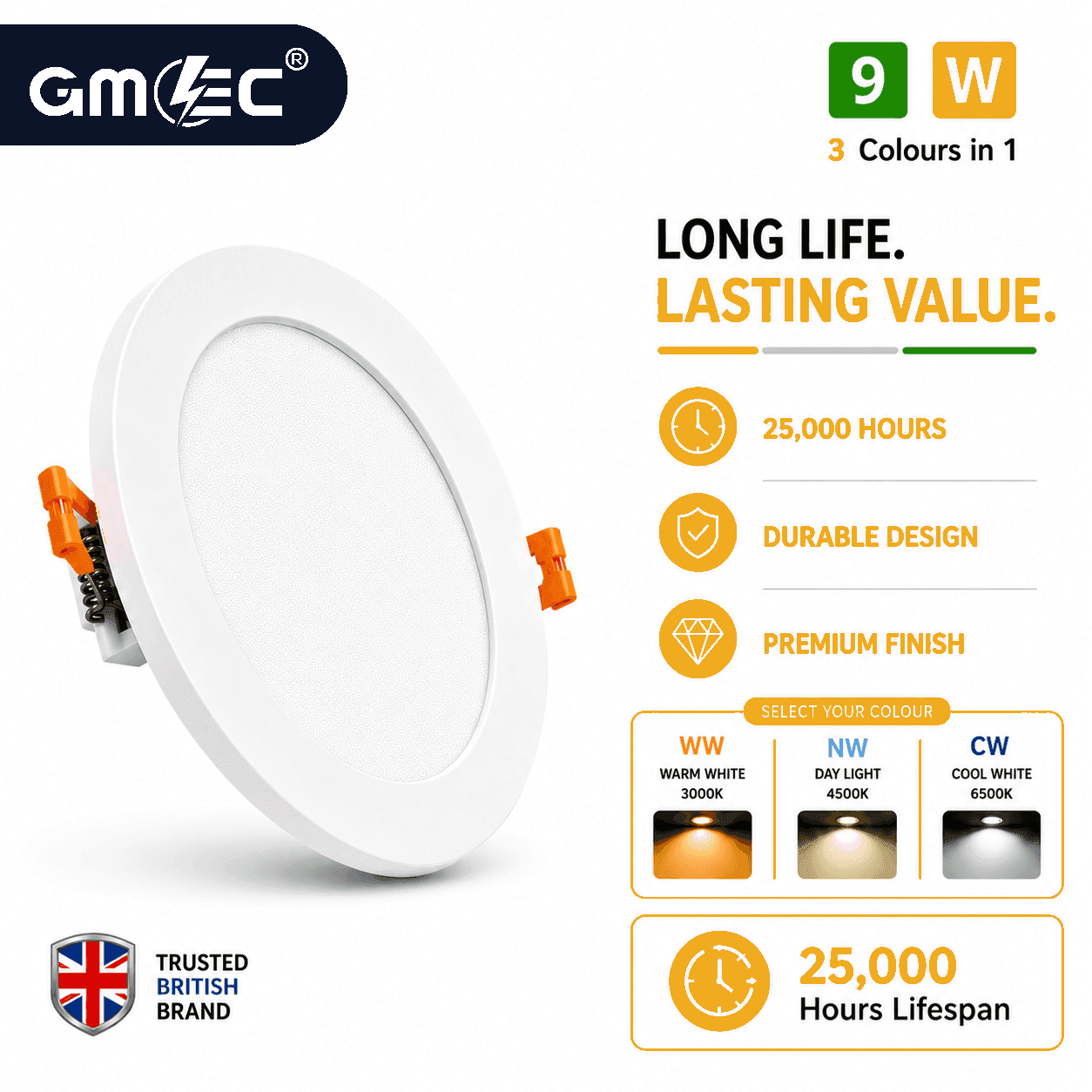 9W LED Recessed Panel Light 3 Colour CCT thumbnail 4