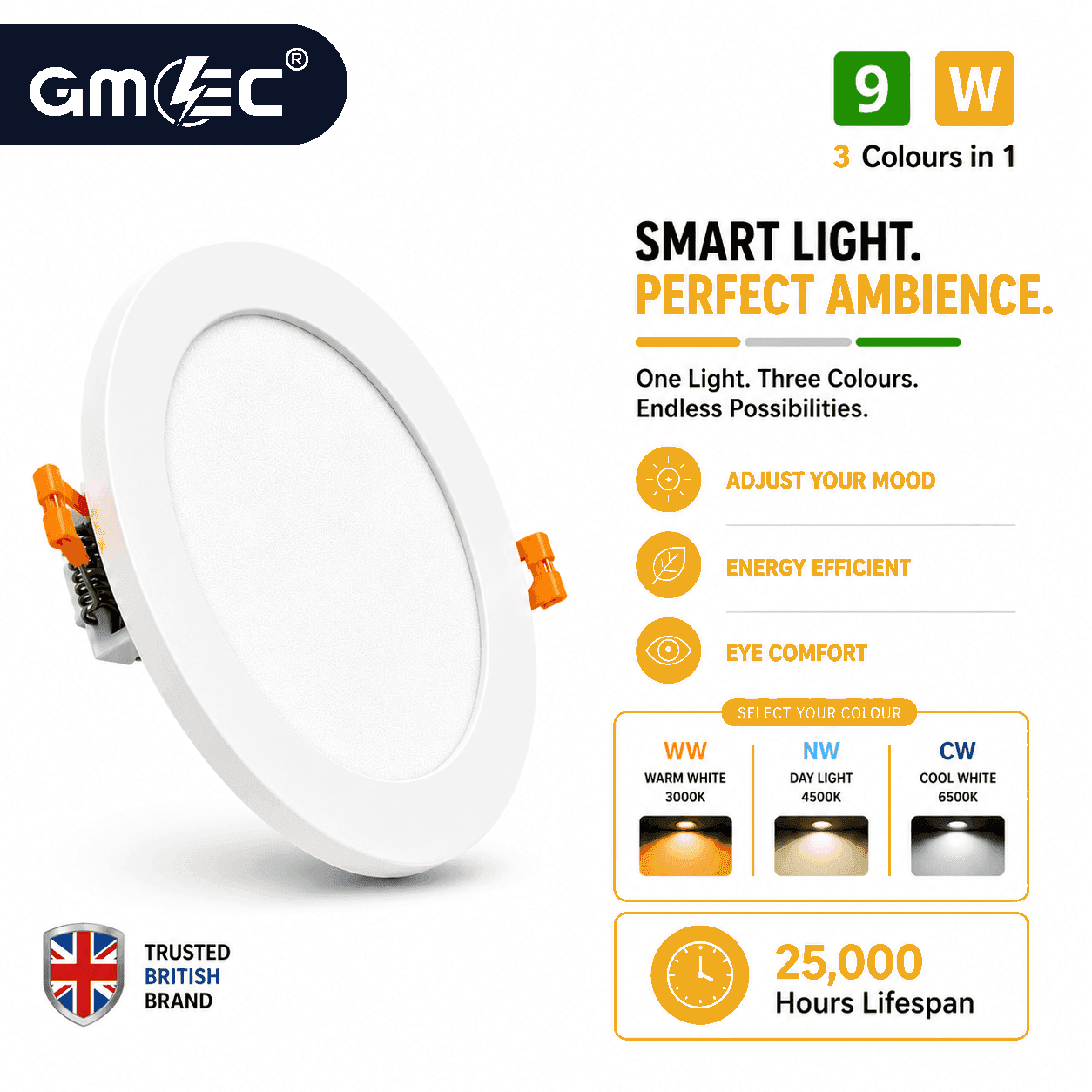 9W LED Recessed Panel Light 3 Colour CCT thumbnail 6