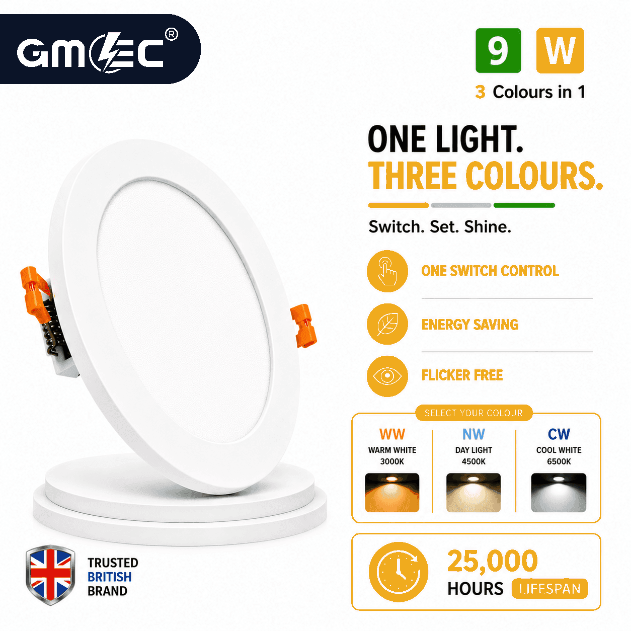 9W LED Recessed Panel Light 3 Colour CCT thumbnail 7