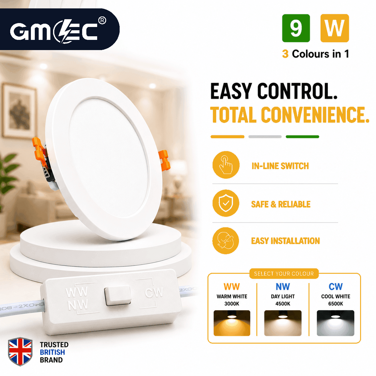 9W LED Recessed Panel Light 3 Colour CCT thumbnail 8