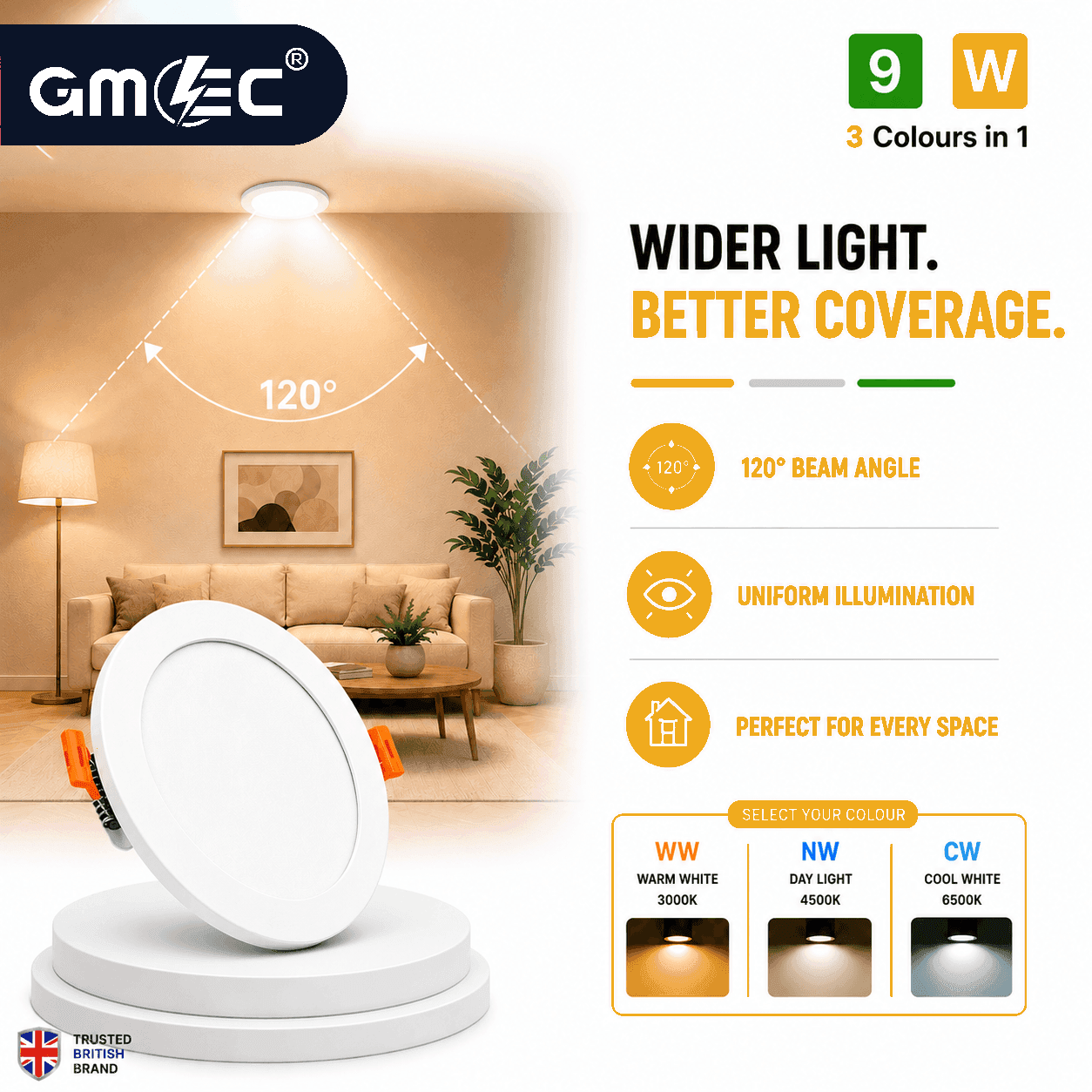 9W LED Recessed Panel Light 3 Colour CCT thumbnail 9