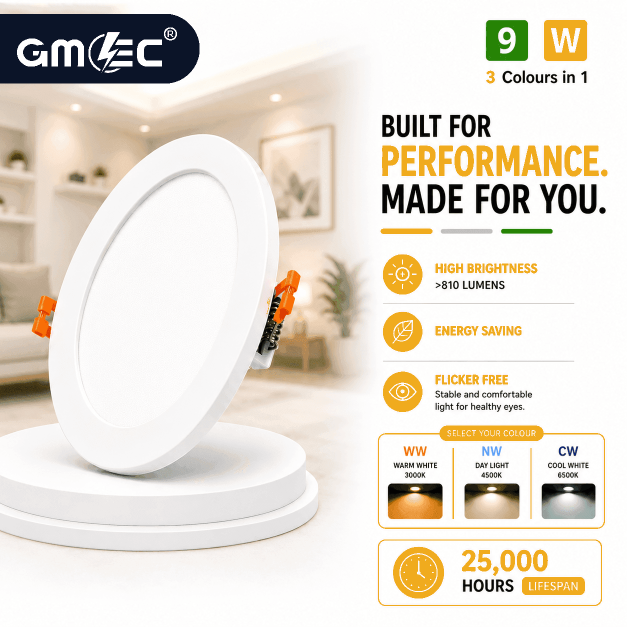 9W LED Recessed Panel Light 3 Colour CCT thumbnail 10
