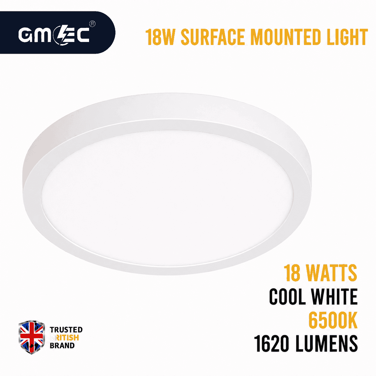 18W LED Surface Mounted Ceiling Light Cool White 6500K 1620 Lumens