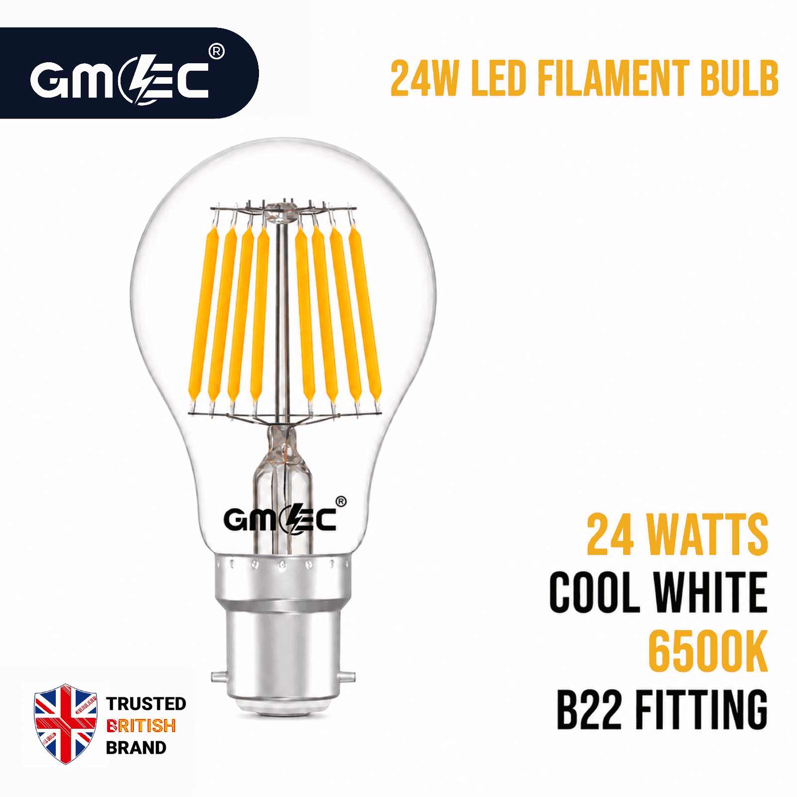 24W LED Filament Bulb B22 Cool White 6500K 2280 Lumens