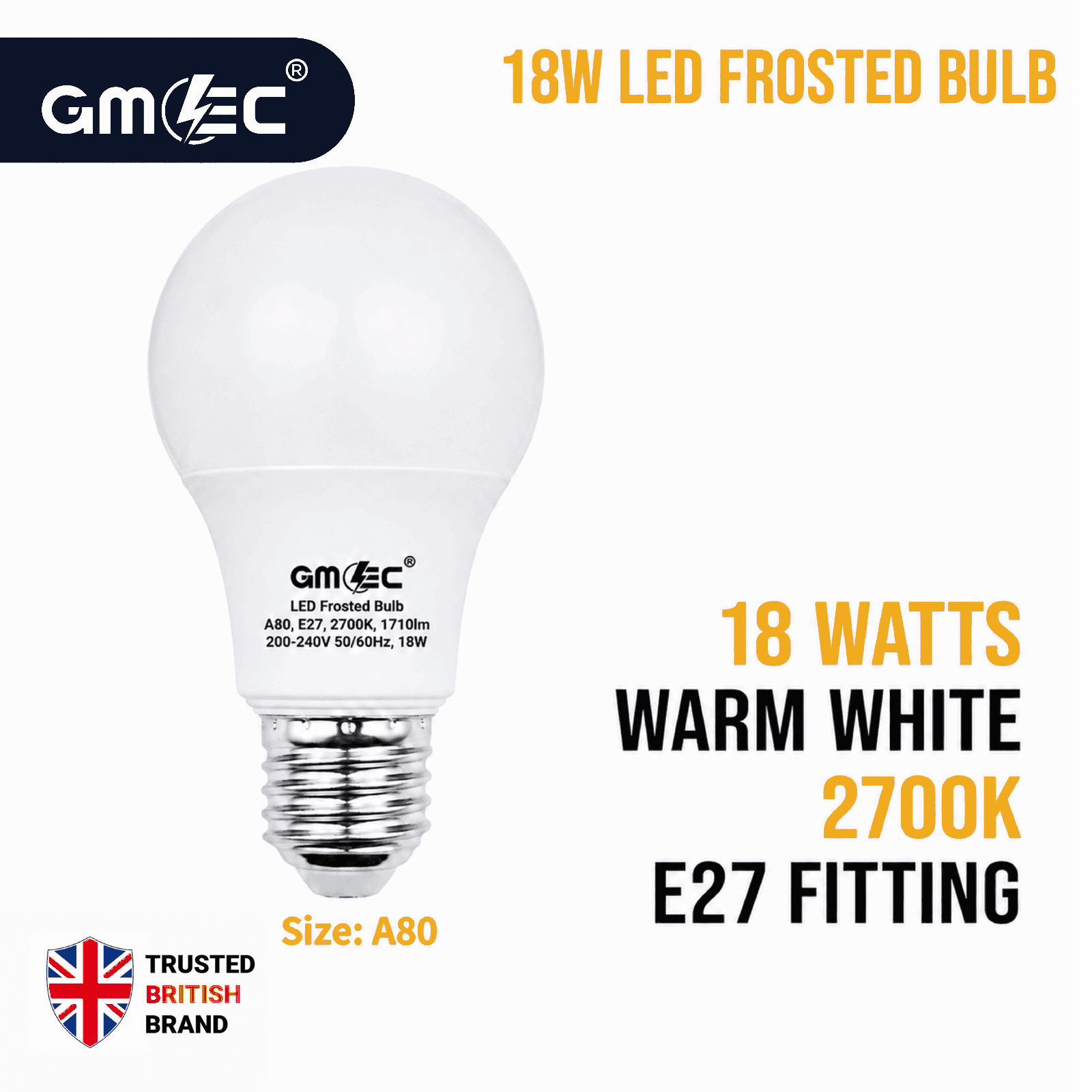 18W E27 LED Frosted Bulb Warm White 2700K A80
