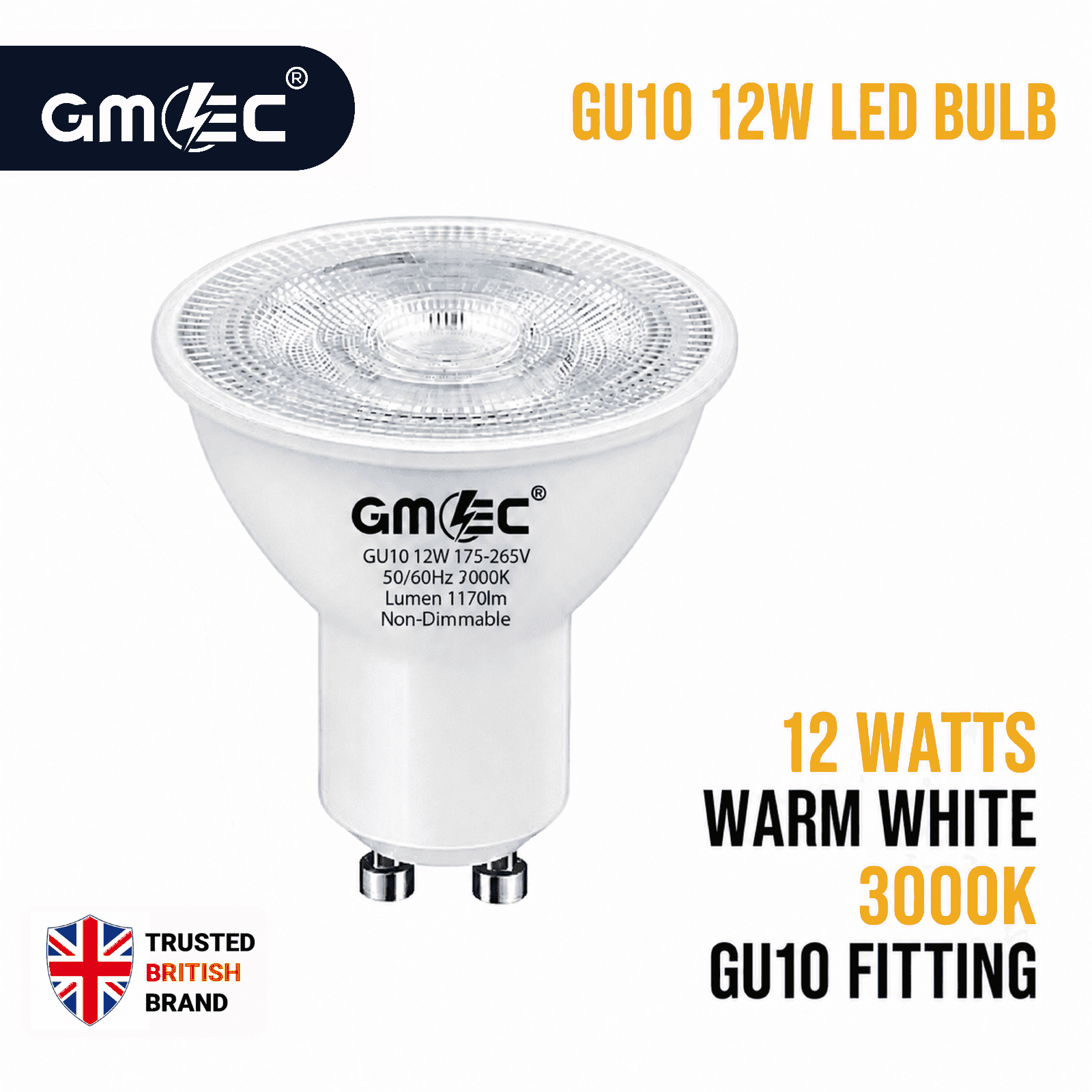 12W GU10 LED Bulb Warm White 3000K 1170 Lumens