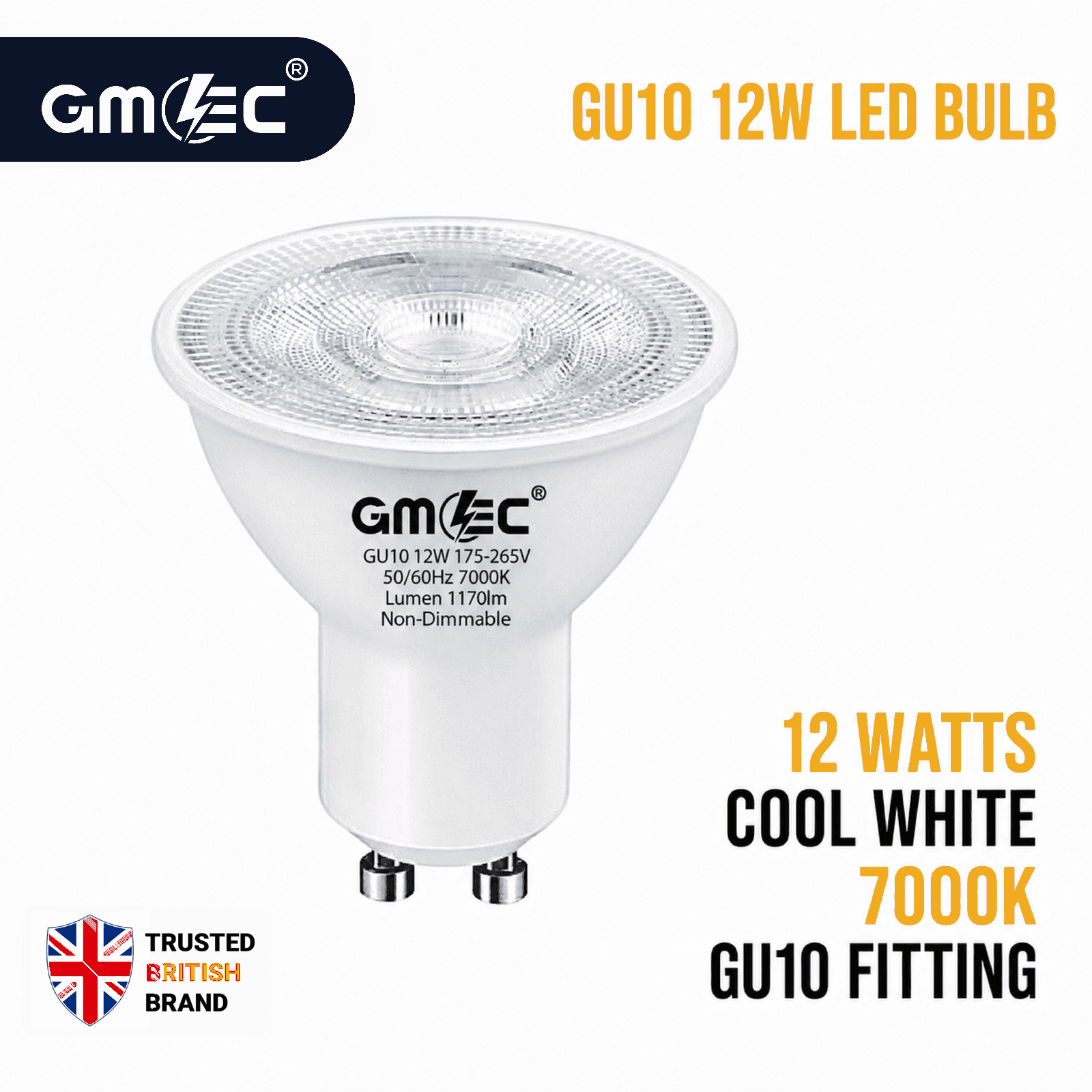 12W GU10 LED Bulb Cool White 7000K 1170 Lumens