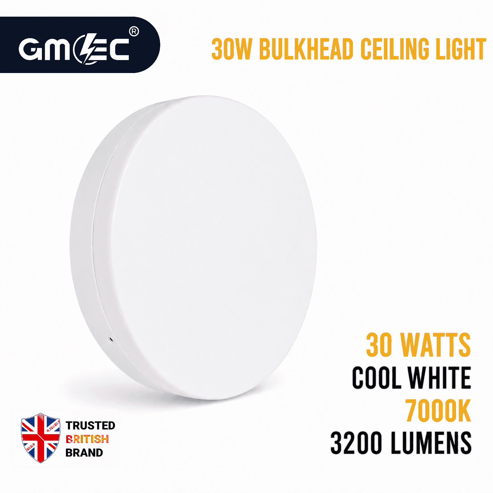 30W LED Bulkhead Ceiling Light Cool White 7000K 3200 Lumens
