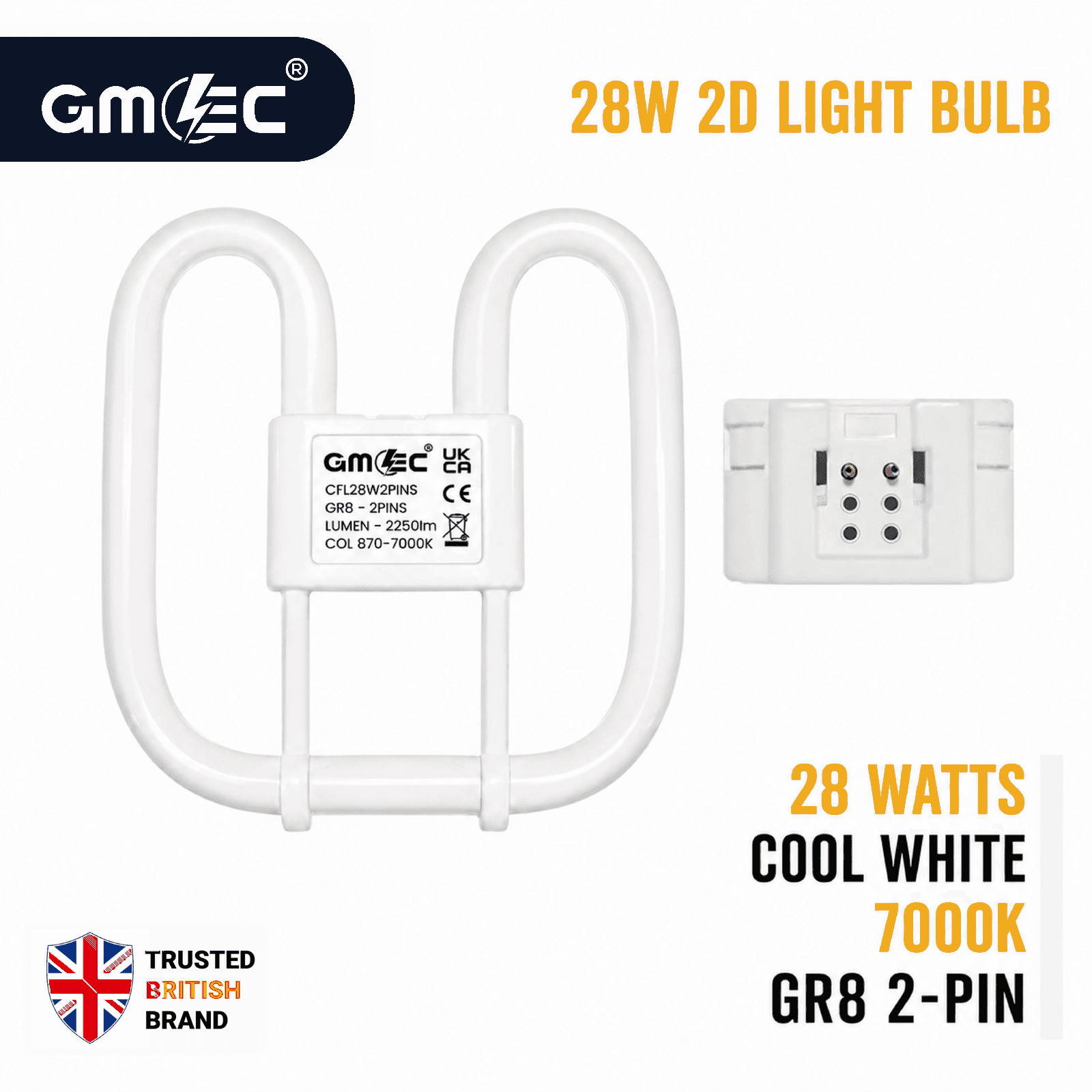 28W 2D Fluorescent Bulb 2 Pin Cool White 7000K 2250 Lumens