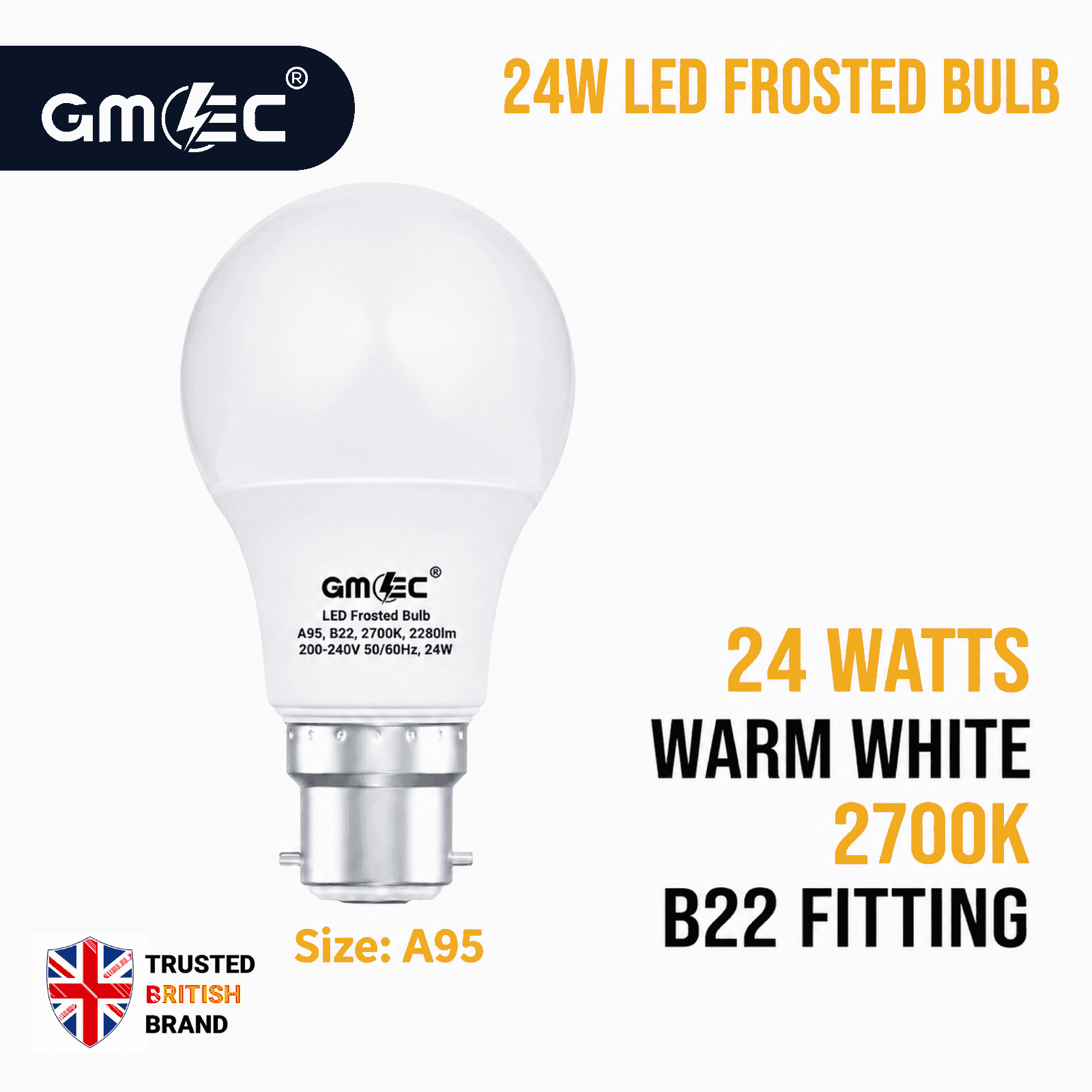 24W B22 LED Frosted Bulb Warm White 2700K A95