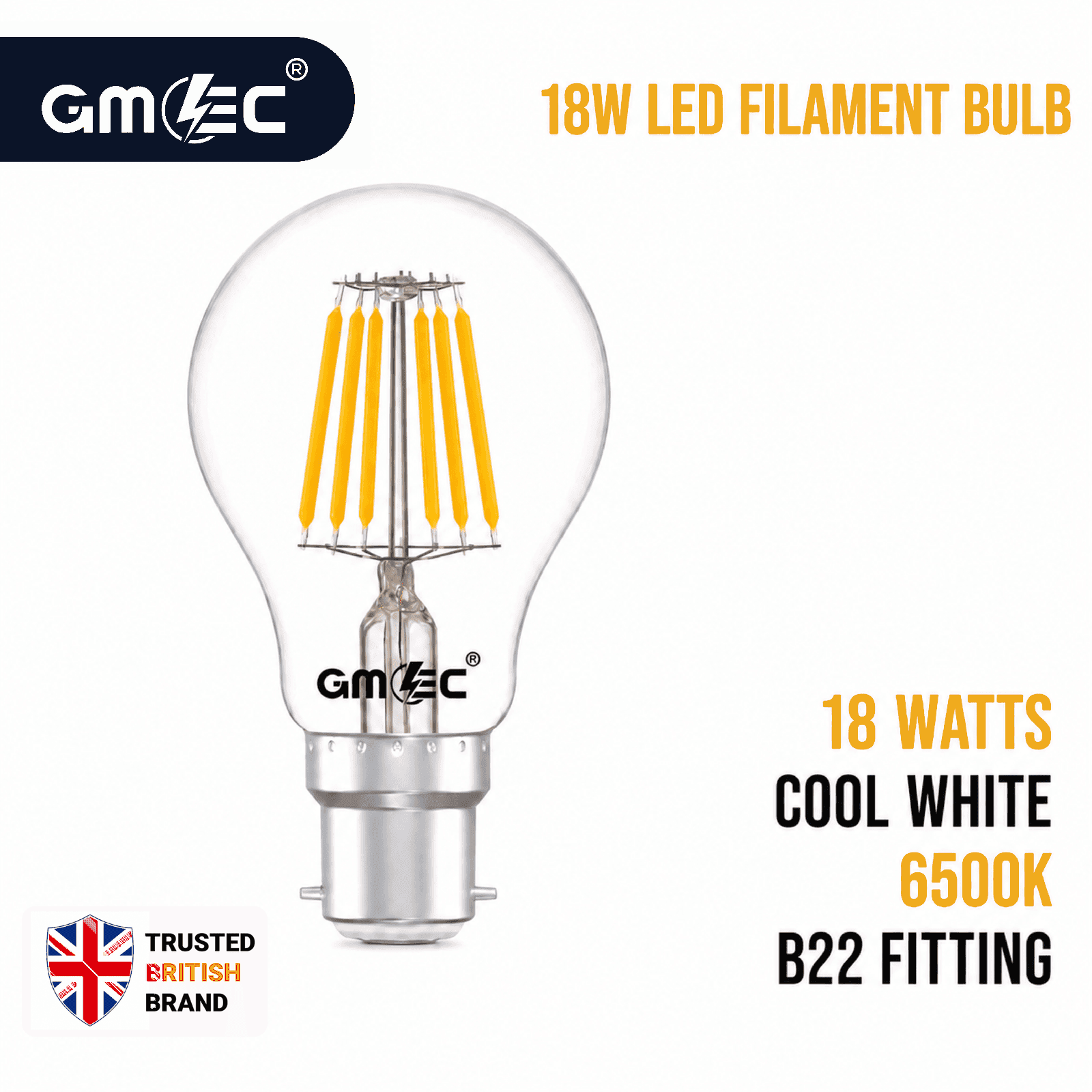 18W LED Filament Bulb B22 Cool White 6500K 1710 Lumens