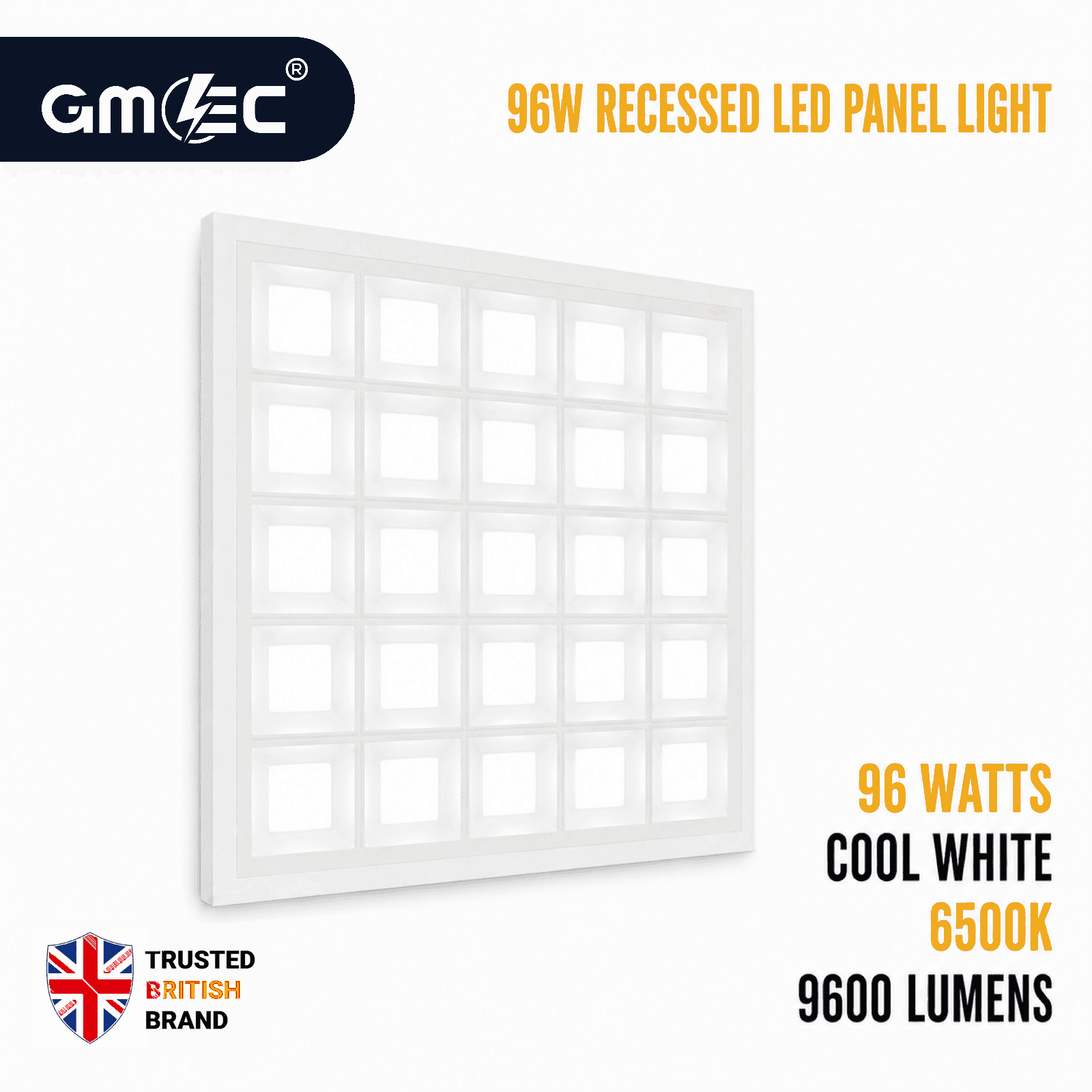 96W Recessed LED Panel Light Cool White 6500K 9600 Lumens