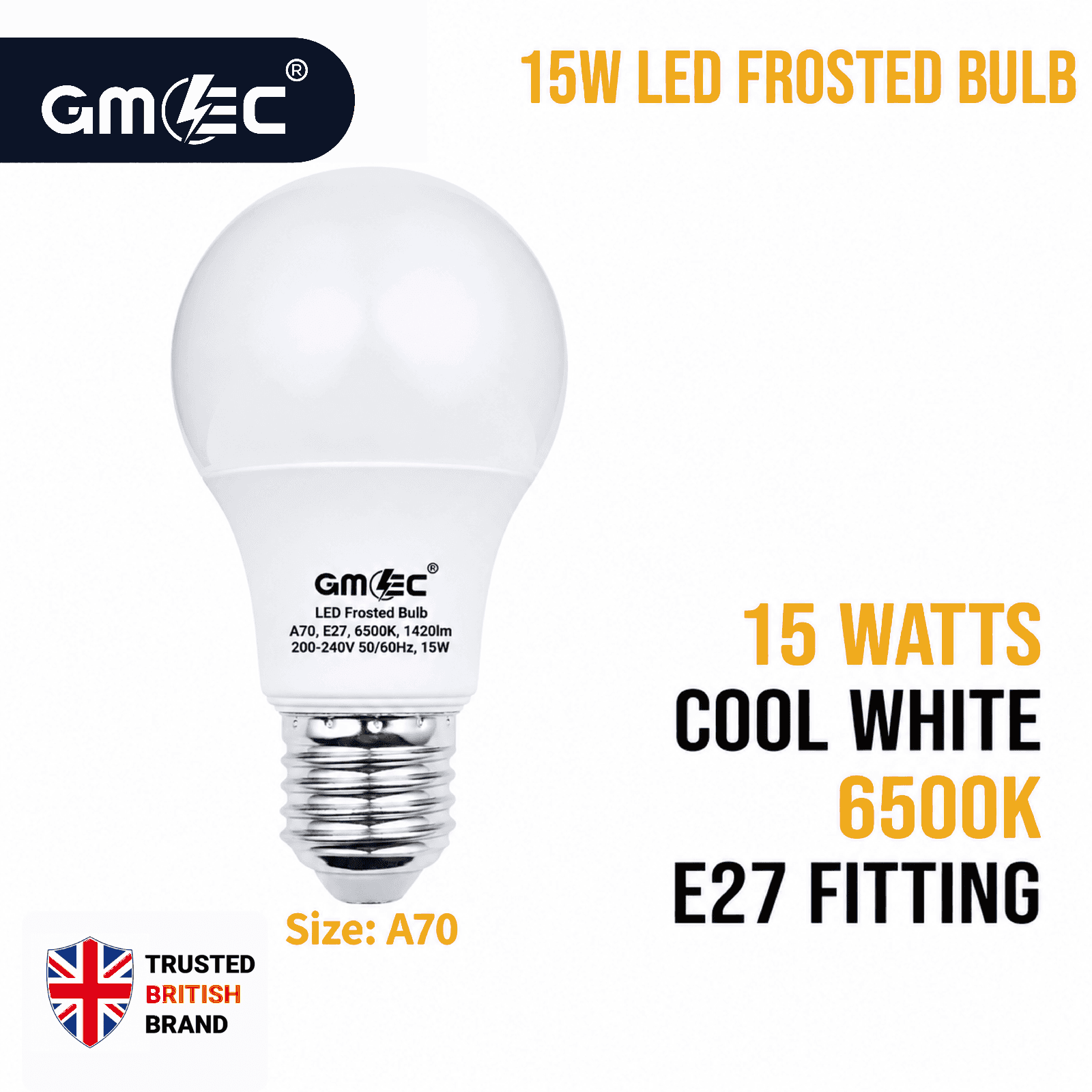 15W E27 LED Frosted Bulb Cool White 6500K A70