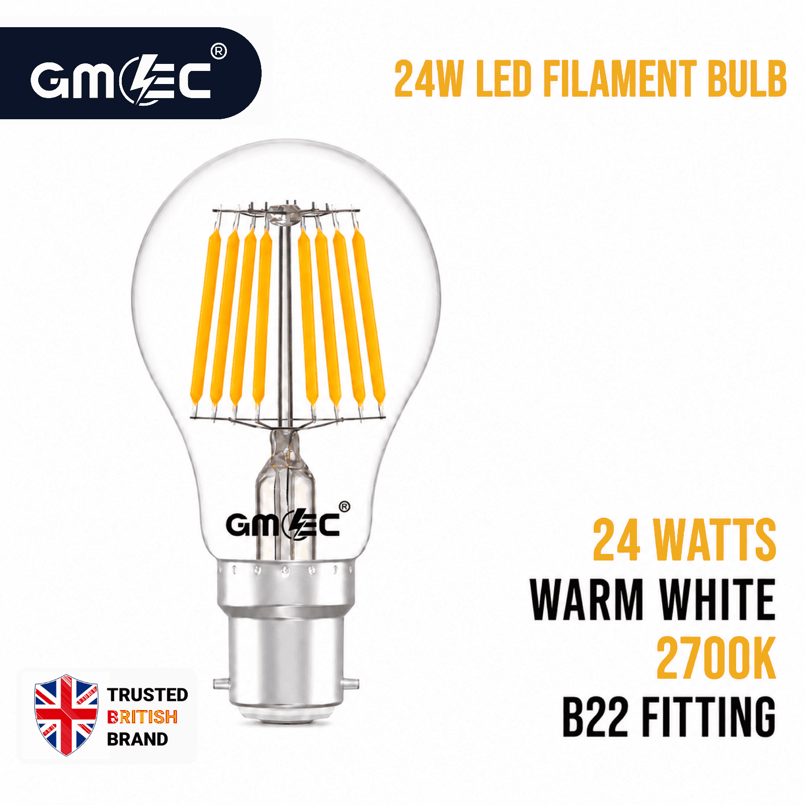 24W LED Filament Bulb B22 Warm White 2700K