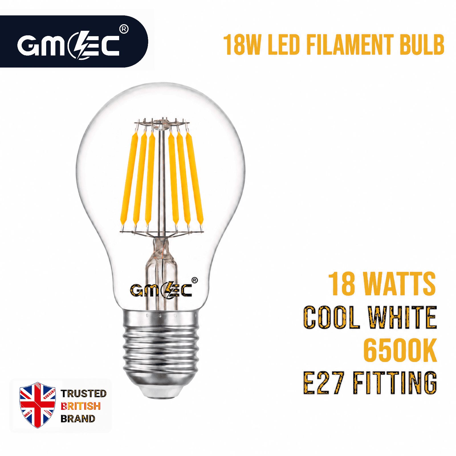 18W LED Filament Bulb E27 Cool White 6500K