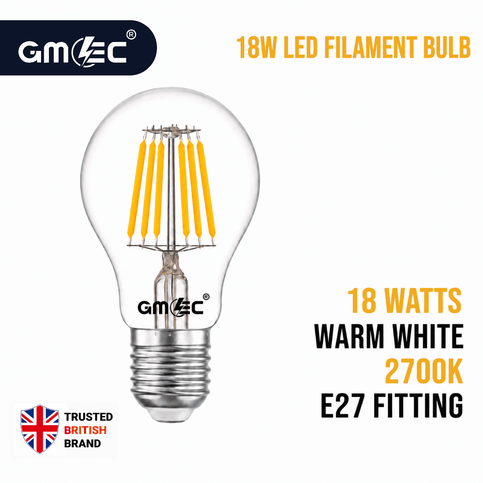 18W LED Filament Bulb E27 Warm White 2700K