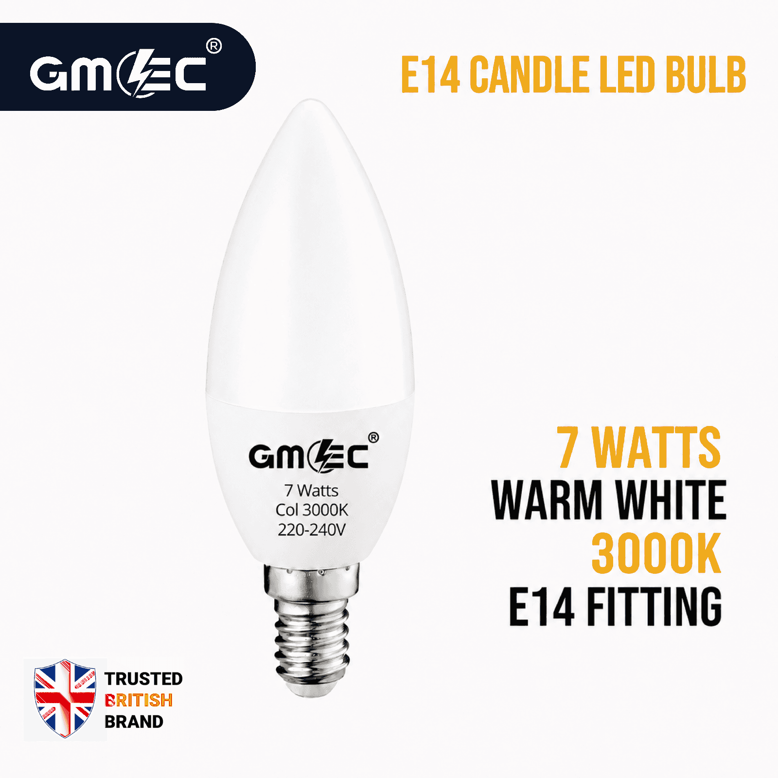 E14 7W LED Candle Bulb Warm White 3000K 750 Lumens