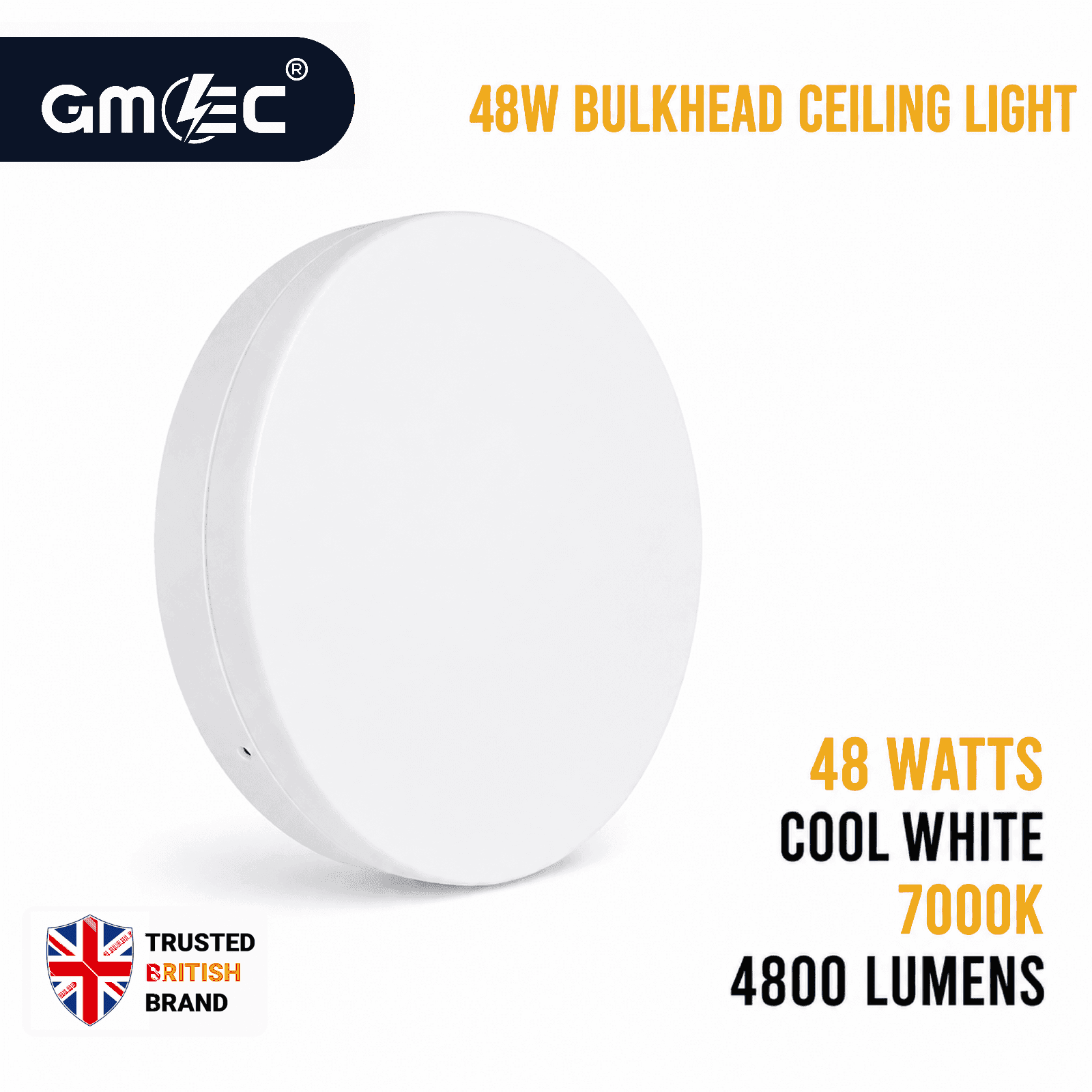 48W Bulkhead Round LED Ceiling Light Cool White 7000K