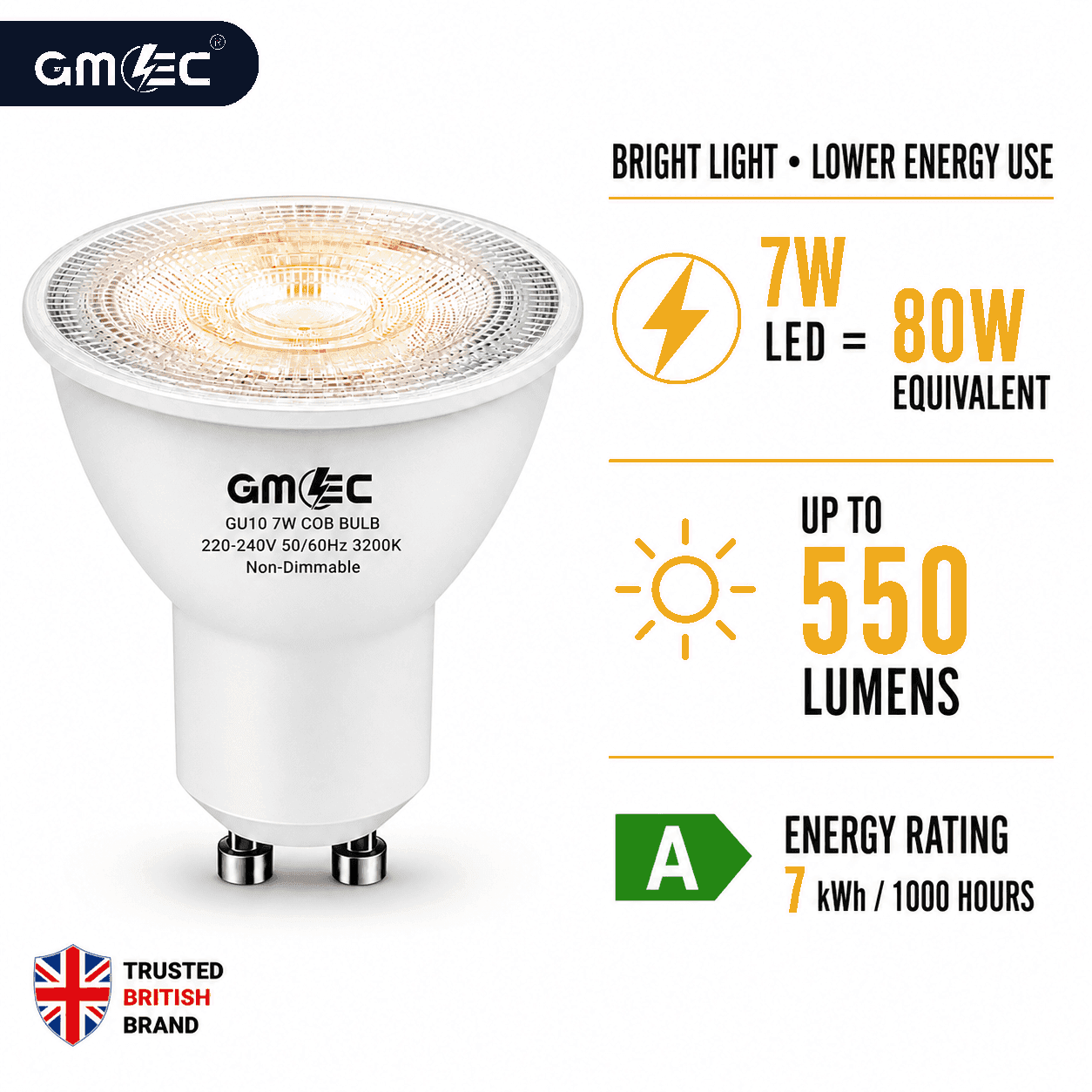 GU10 7W LED Bulb Warm White 3200K COB Spotlight thumbnail 8
