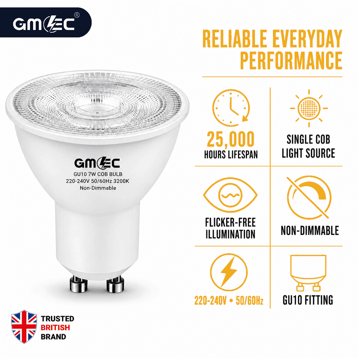 GU10 7W LED Bulb Warm White 3200K COB Spotlight thumbnail 9
