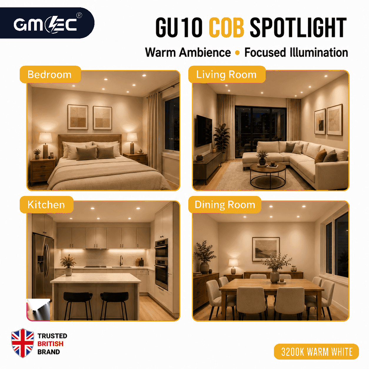 GU10 7W LED Bulb Warm White 3200K COB Spotlight thumbnail 10