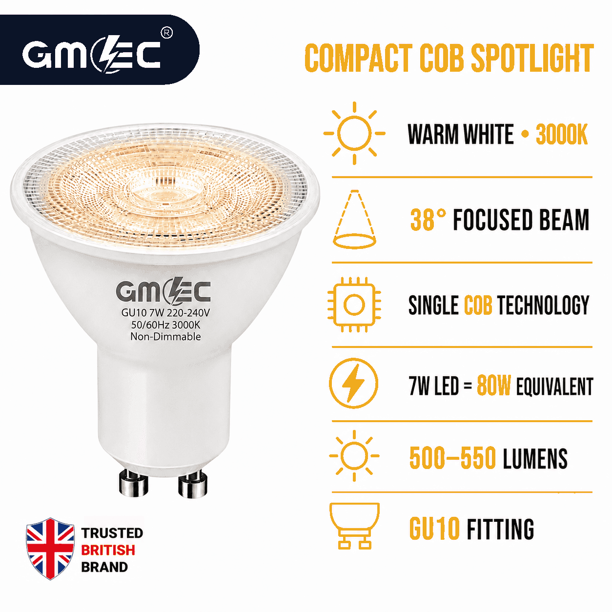 GU10 7W COB 3000K LED Bulb Warm White thumbnail 6