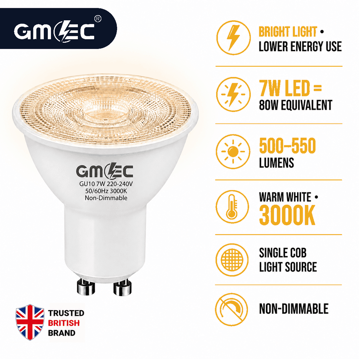 GU10 7W COB 3000K LED Bulb Warm White thumbnail 10