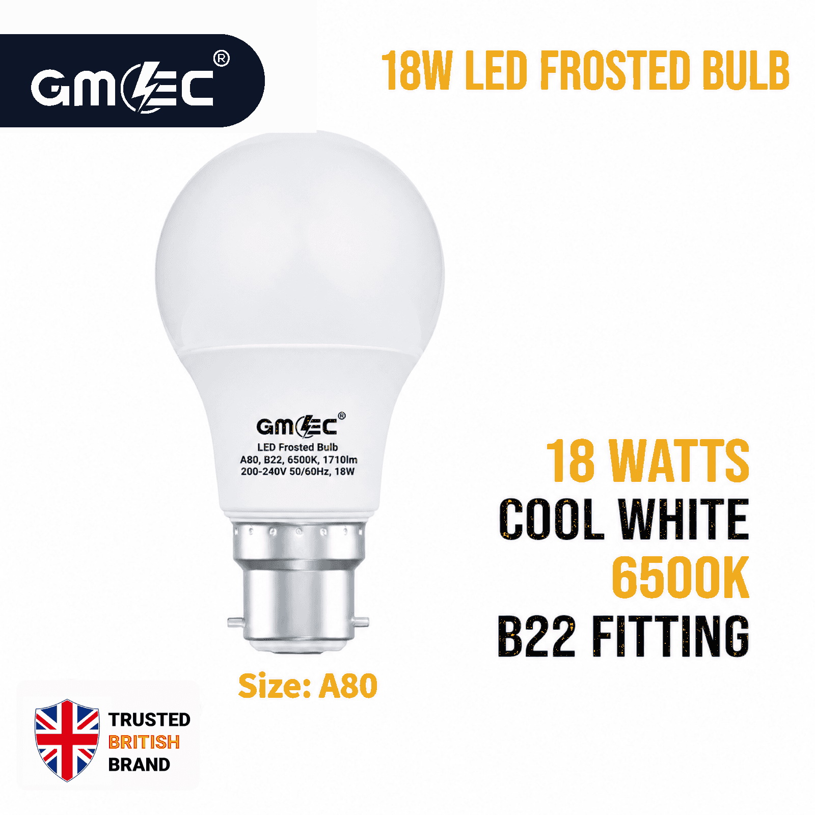 B22 18W LED Bulb Cool White 6500K 2100 Lumens thumbnail 2
