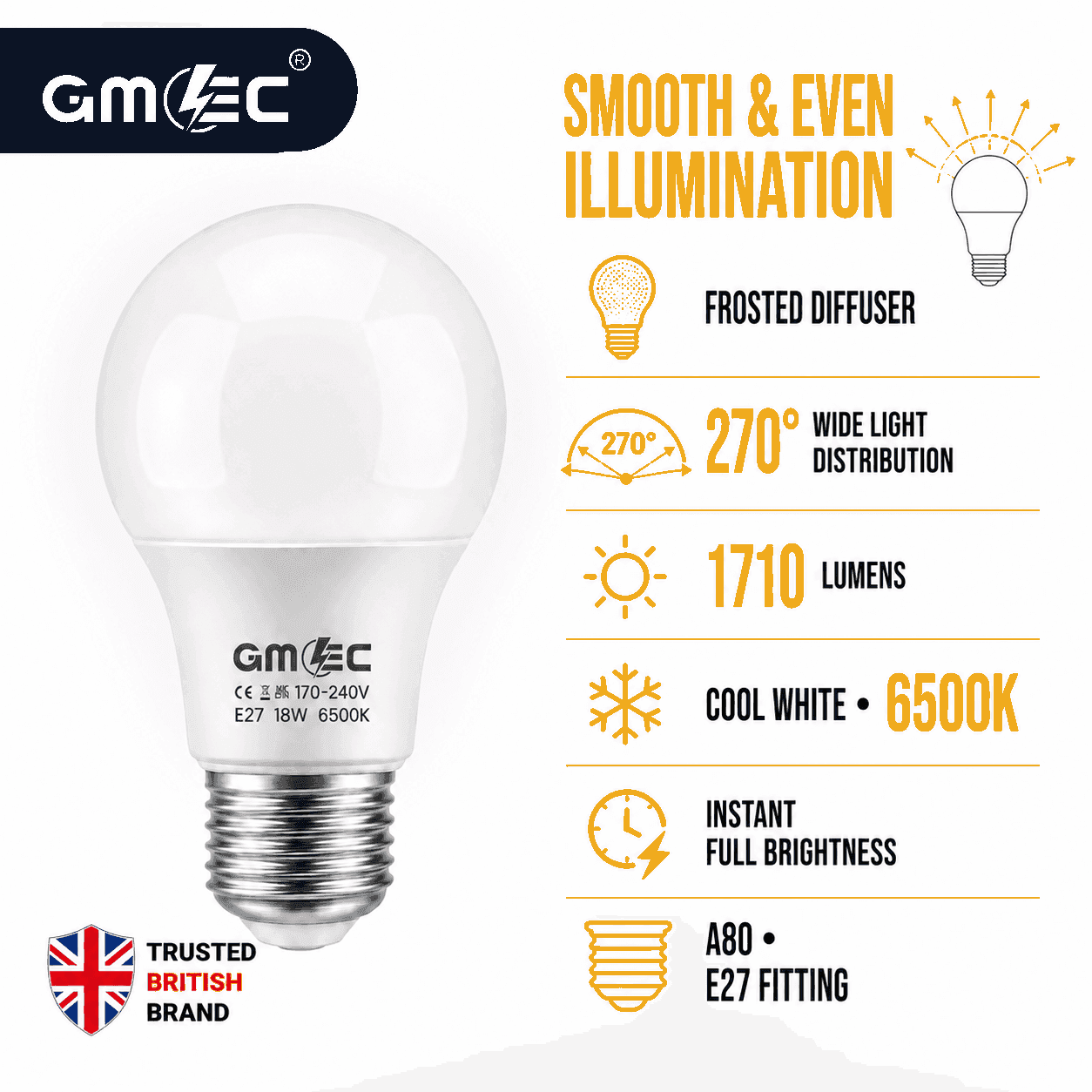 E27 18W LED Bulb Cool White 6500K 2100 Lumens thumbnail 6
