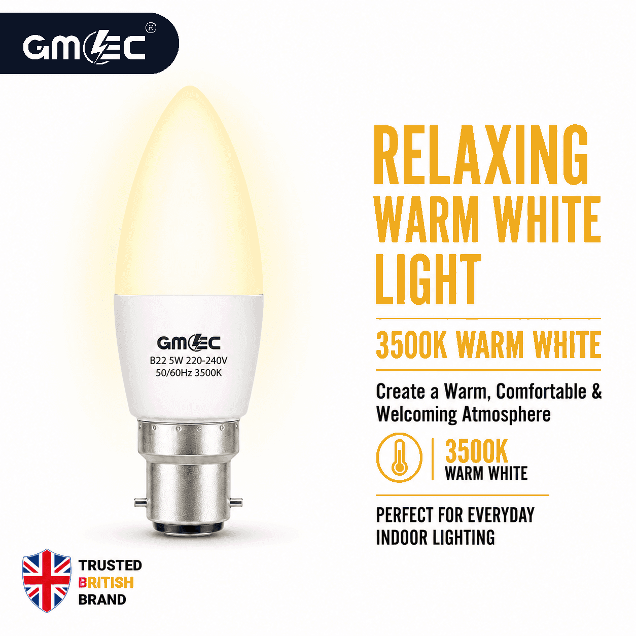 B22 5W LED Candle Bulb Warm White 3500K 350 Lumens thumbnail 4