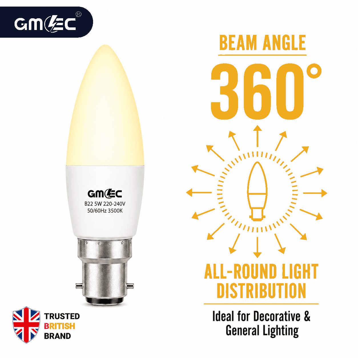 B22 5W LED Candle Bulb Warm White 3500K 350 Lumens thumbnail 5