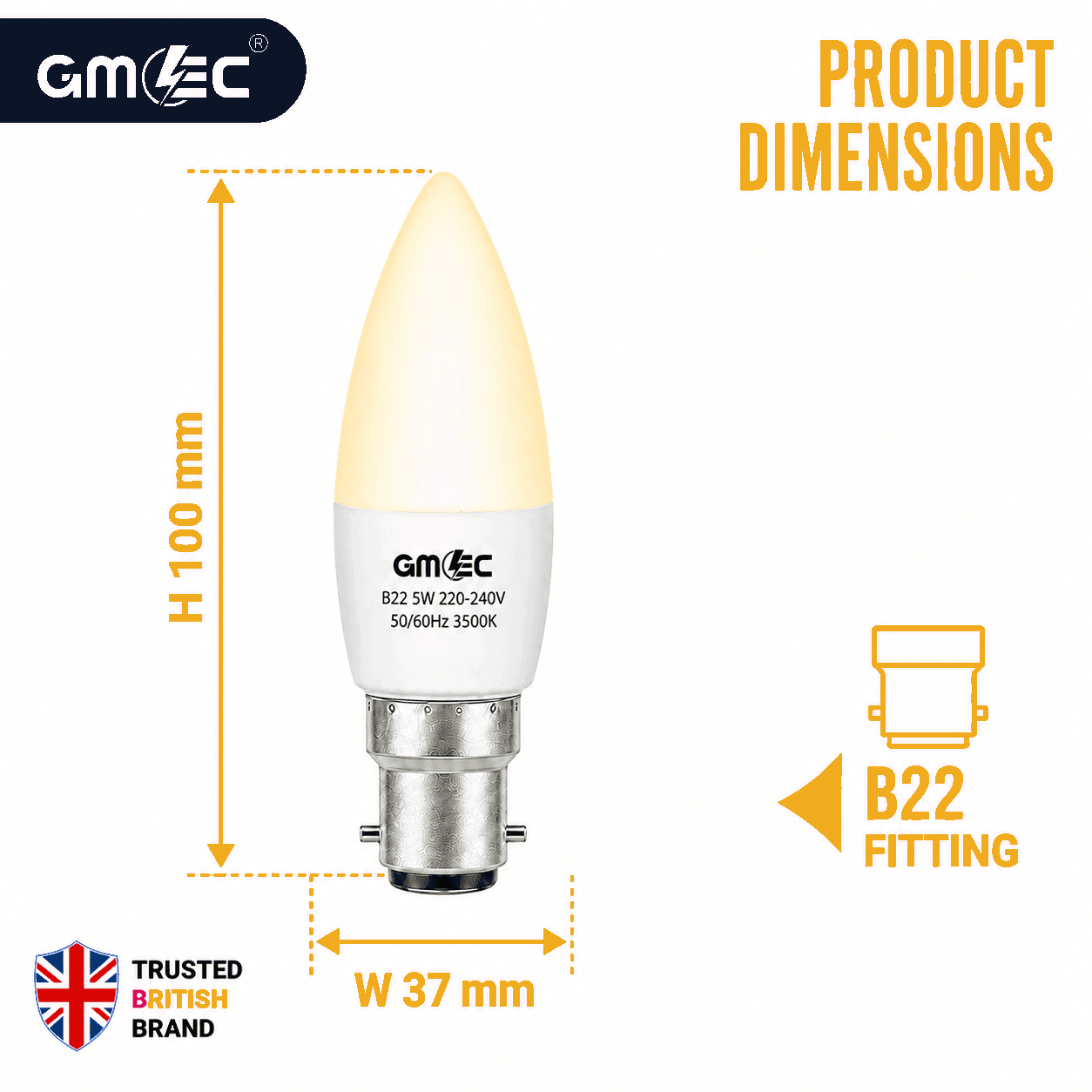 B22 5W LED Candle Bulb Warm White 3500K 350 Lumens thumbnail 9