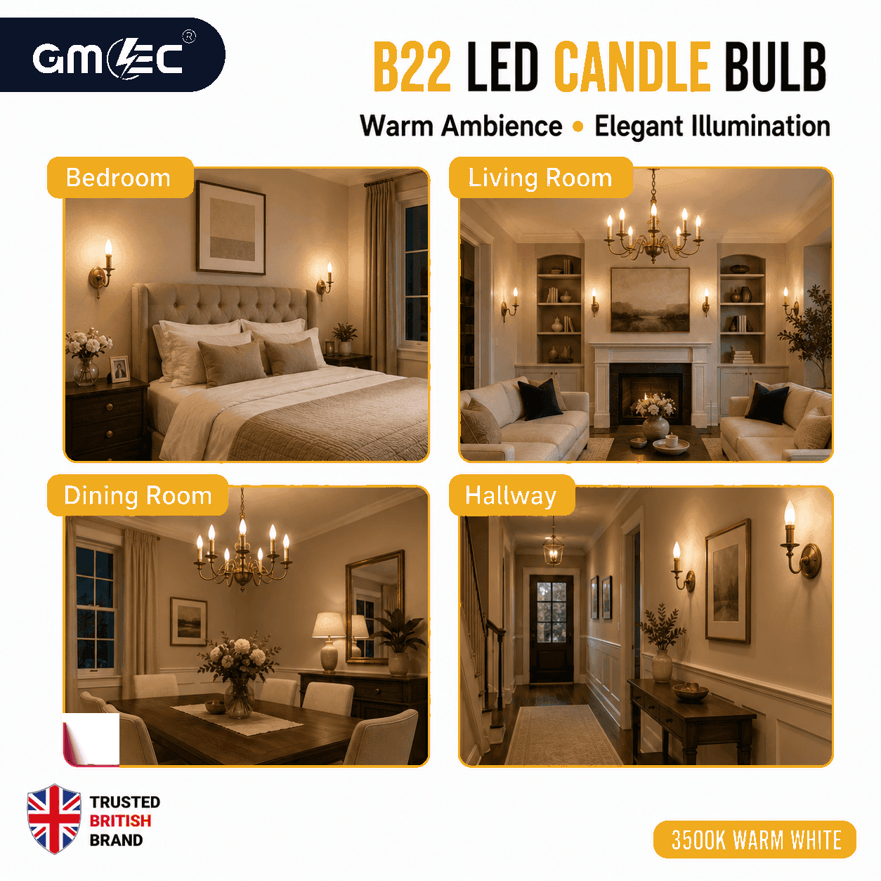 B22 5W LED Candle Bulb Warm White 3500K 350 Lumens thumbnail 10