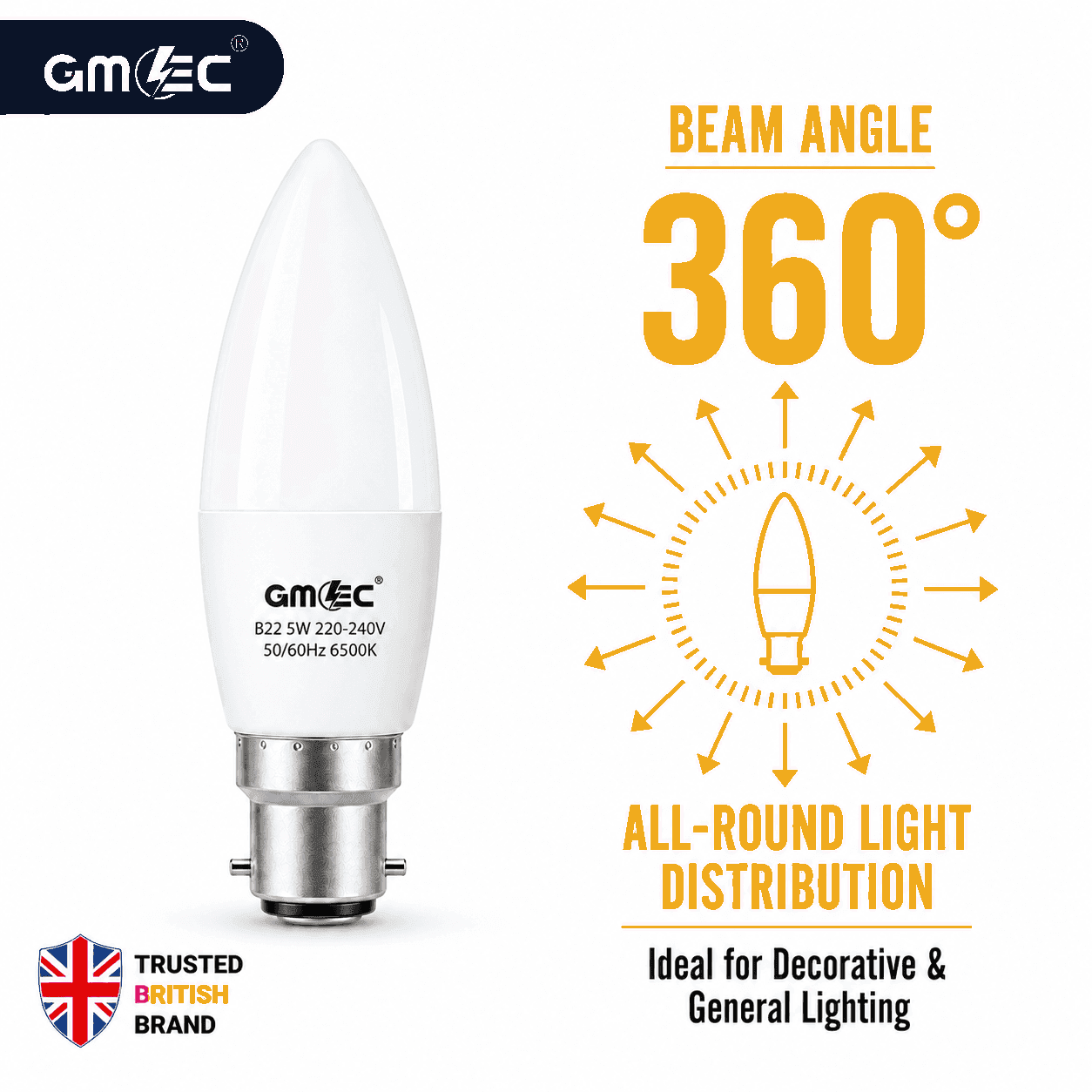 B22 5W LED Candle Bulb Cool White 6500K 550 Lumens thumbnail 5