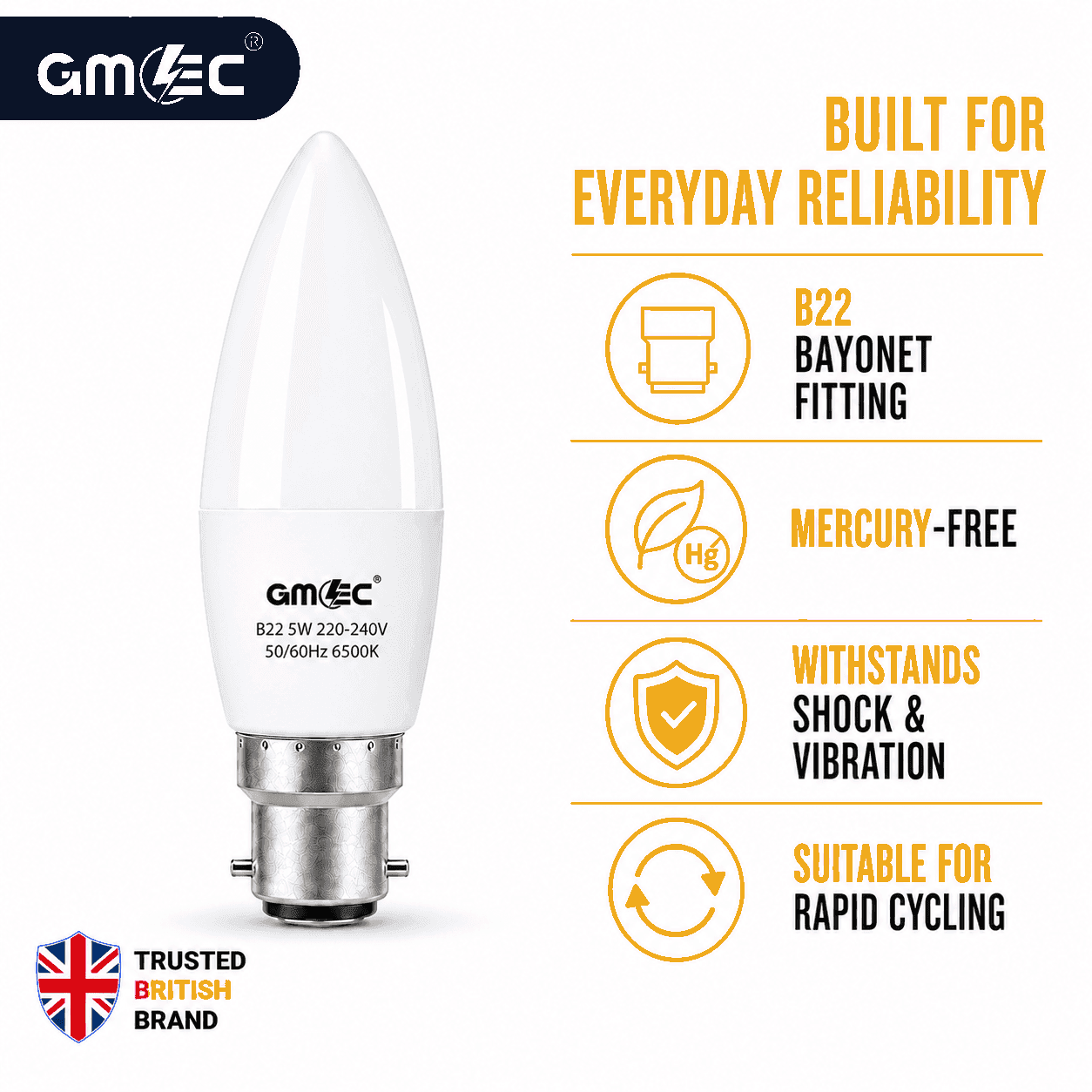 B22 5W LED Candle Bulb Cool White 6500K 550 Lumens thumbnail 7