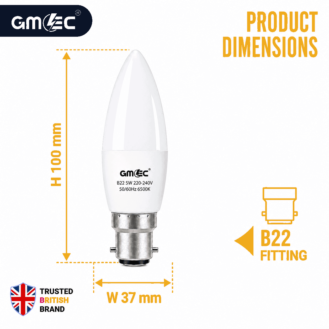 B22 5W LED Candle Bulb Cool White 6500K 550 Lumens thumbnail 9