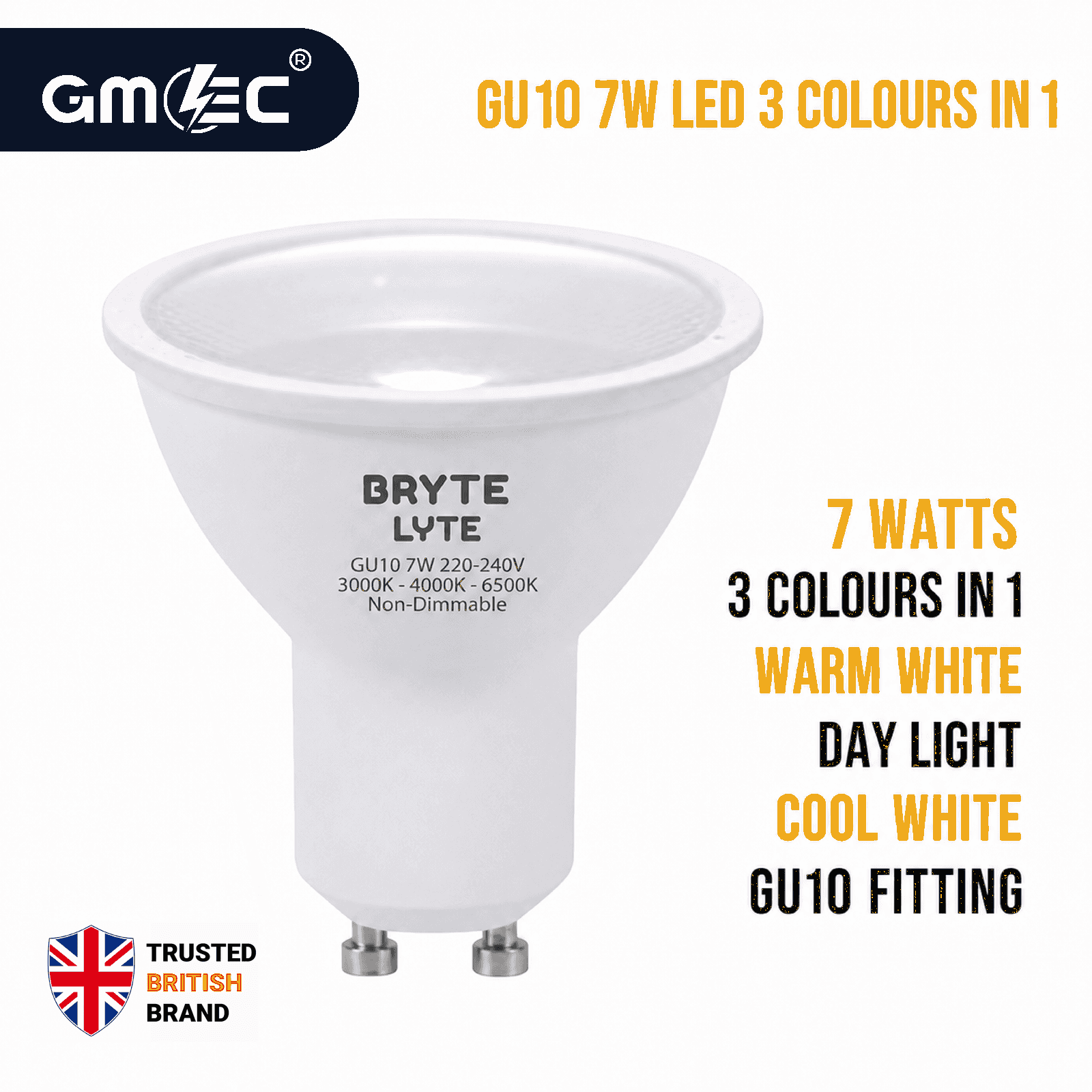 Bryte Lyte 7W Dimmable GU10 LED Spotlight Cool White 6500K thumbnail 2