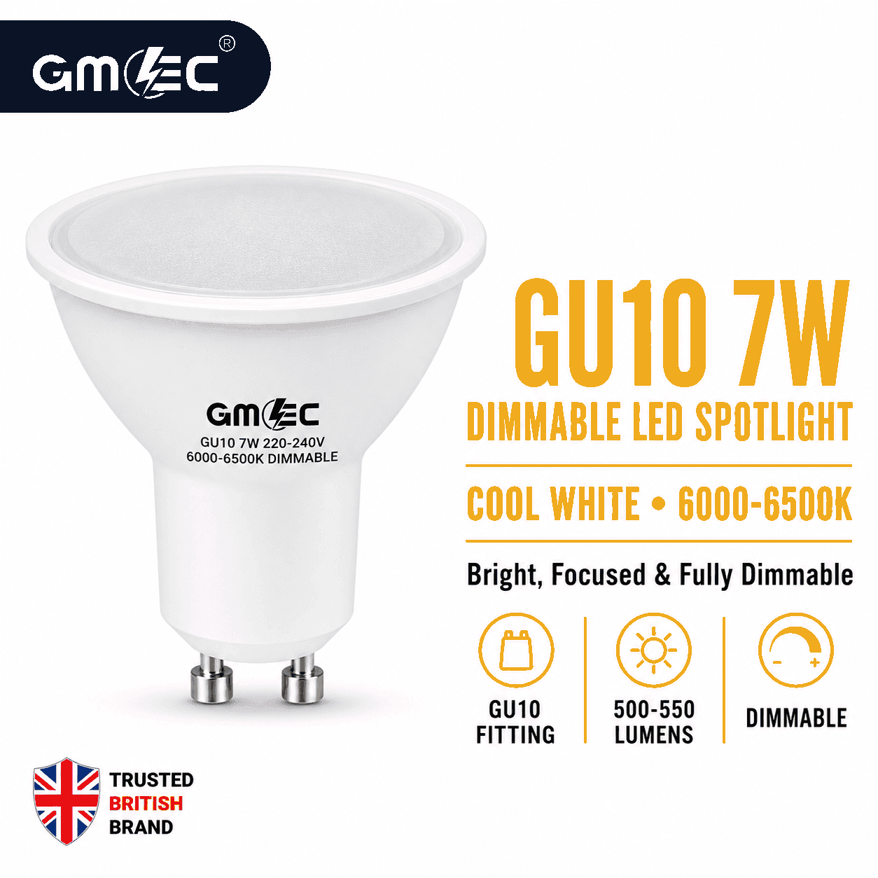 Bryte Lyte 7W Dimmable GU10 LED Spotlight Cool White 6500K thumbnail 3