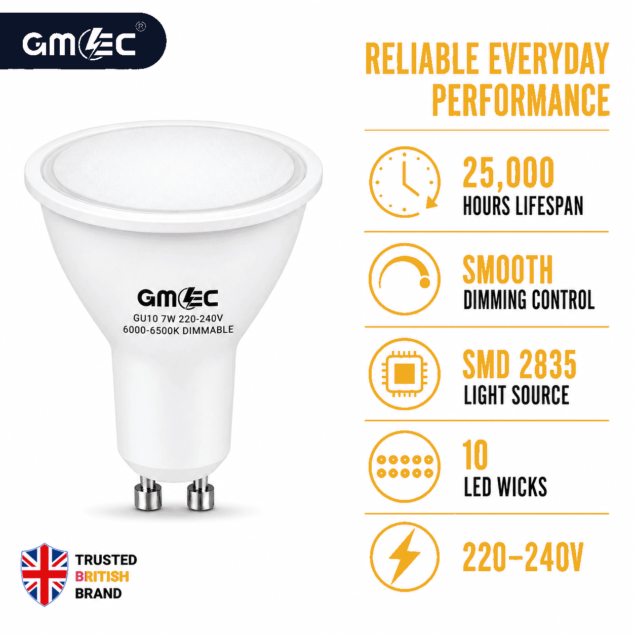Bryte Lyte 7W Dimmable GU10 LED Spotlight Cool White 6500K thumbnail 6