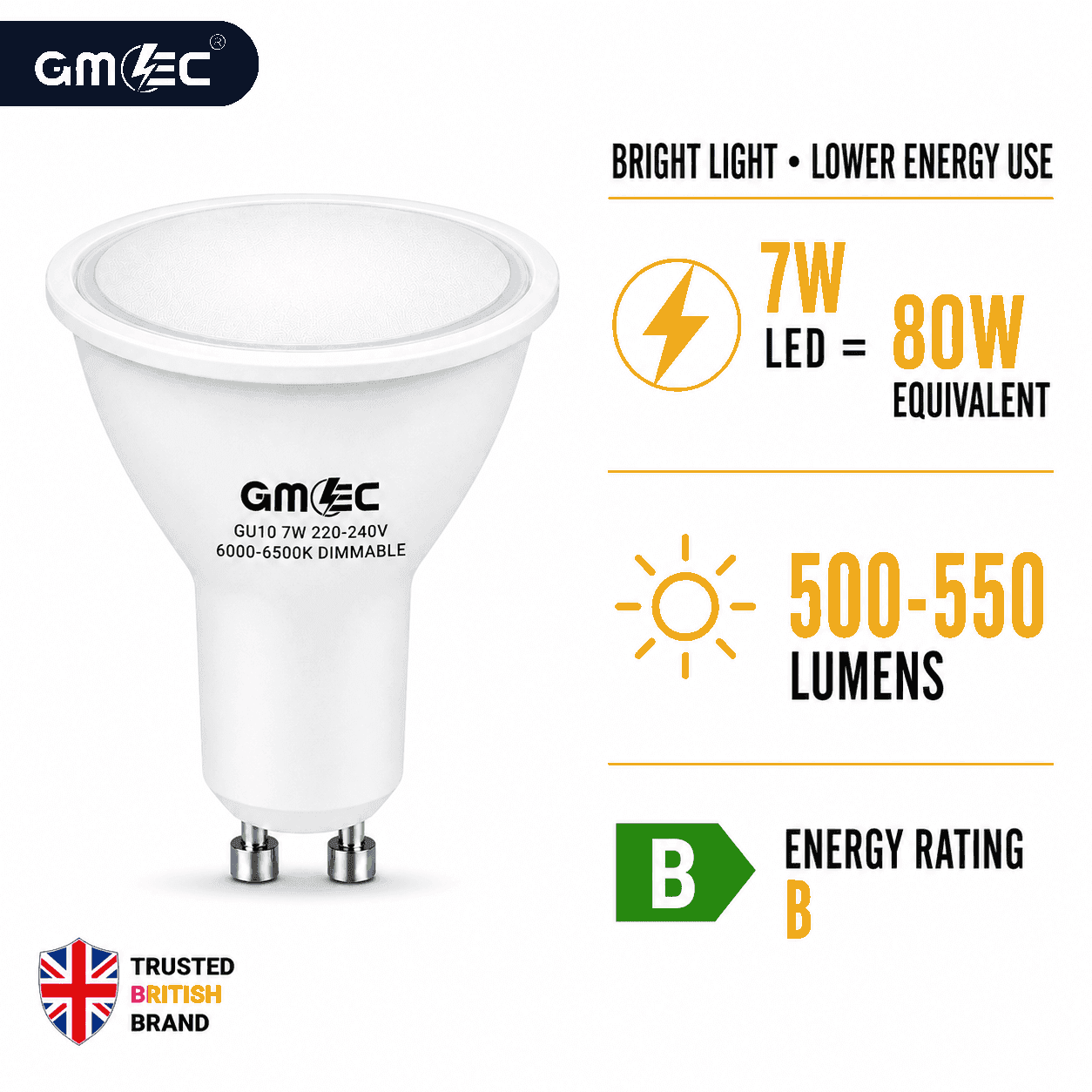 Bryte Lyte 7W Dimmable GU10 LED Spotlight Cool White 6500K thumbnail 8