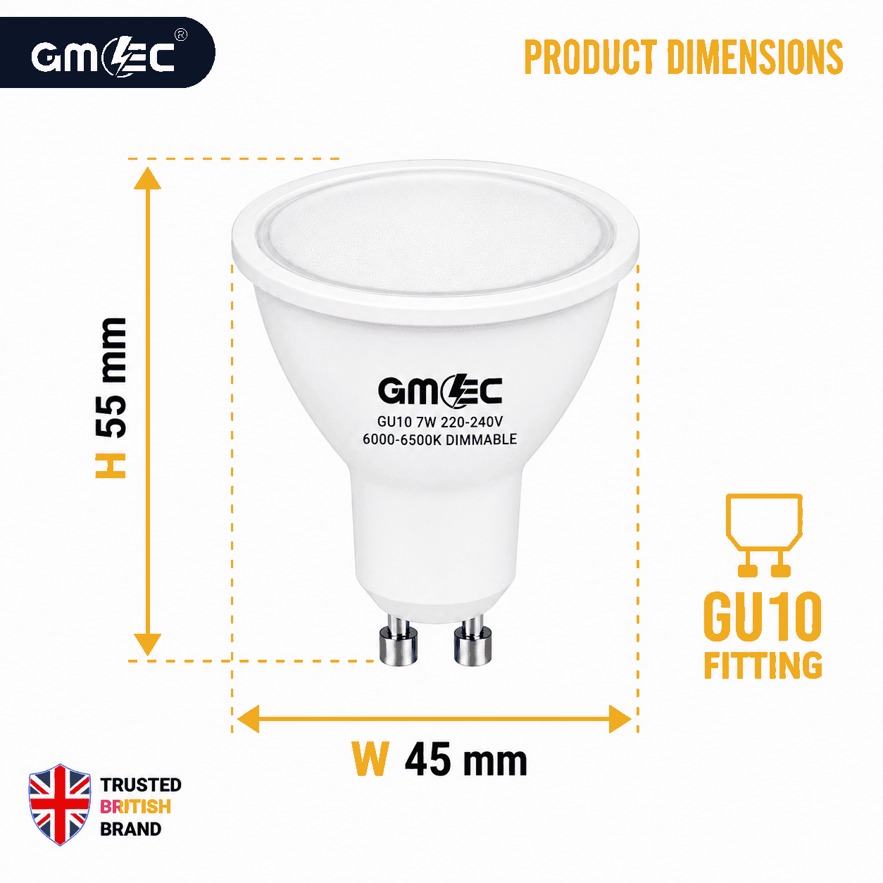 Bryte Lyte 7W Dimmable GU10 LED Spotlight Cool White 6500K thumbnail 9