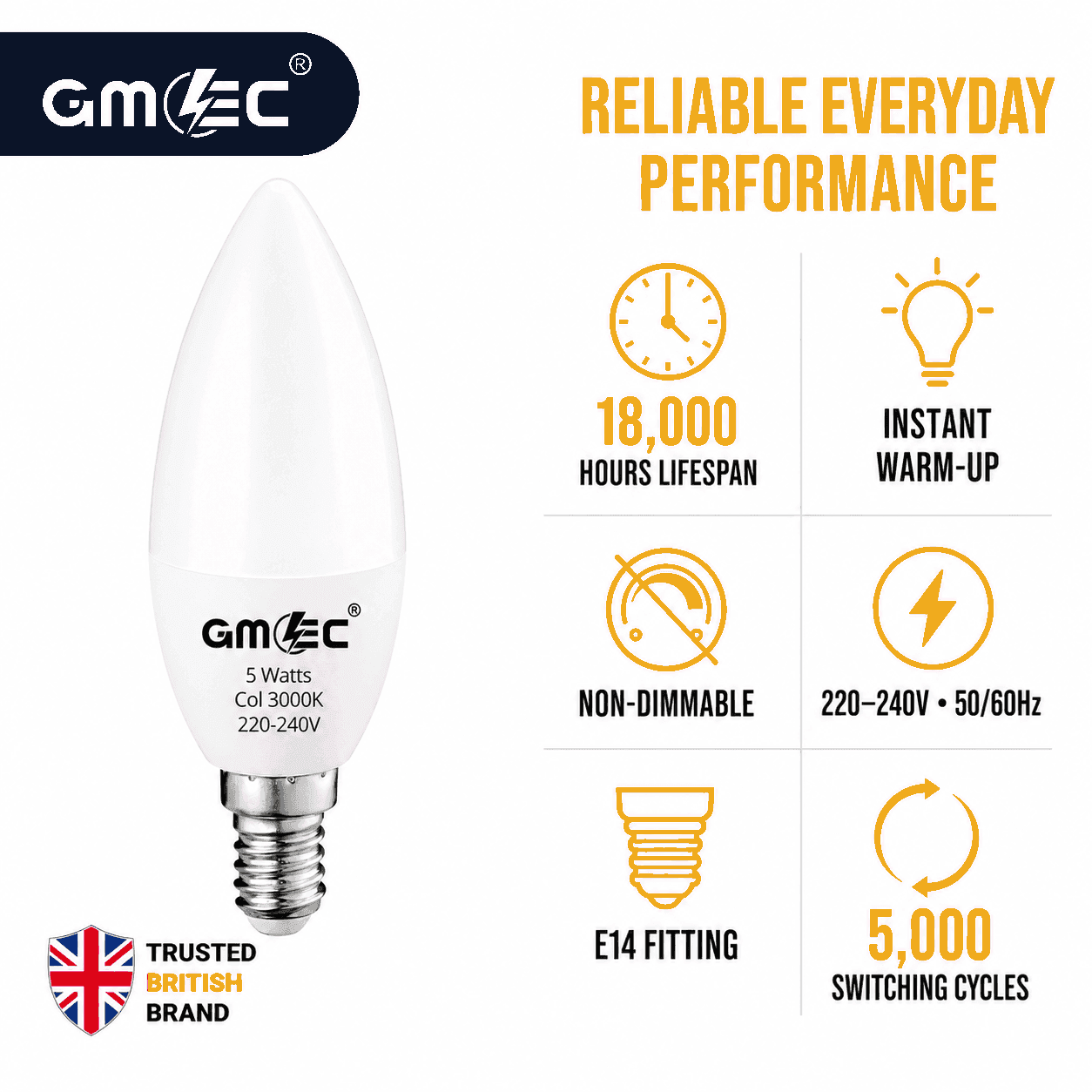 E14 5W LED Candle Bulb Warm White 3000K 550 Lumens thumbnail 7