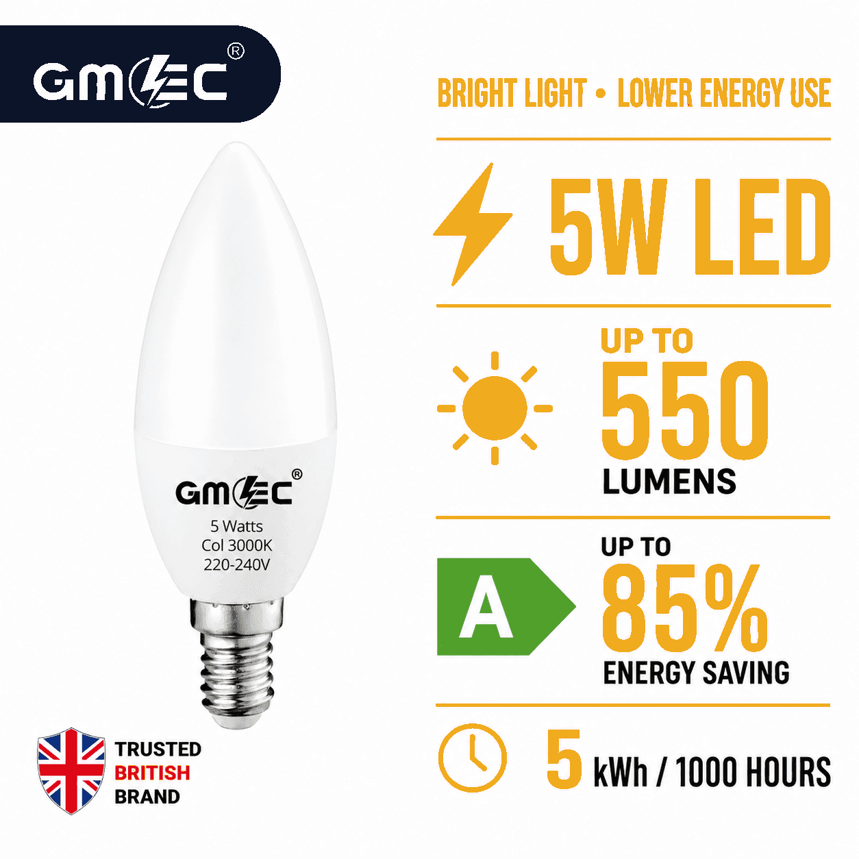 E14 5W LED Candle Bulb Warm White 3000K 550 Lumens thumbnail 8