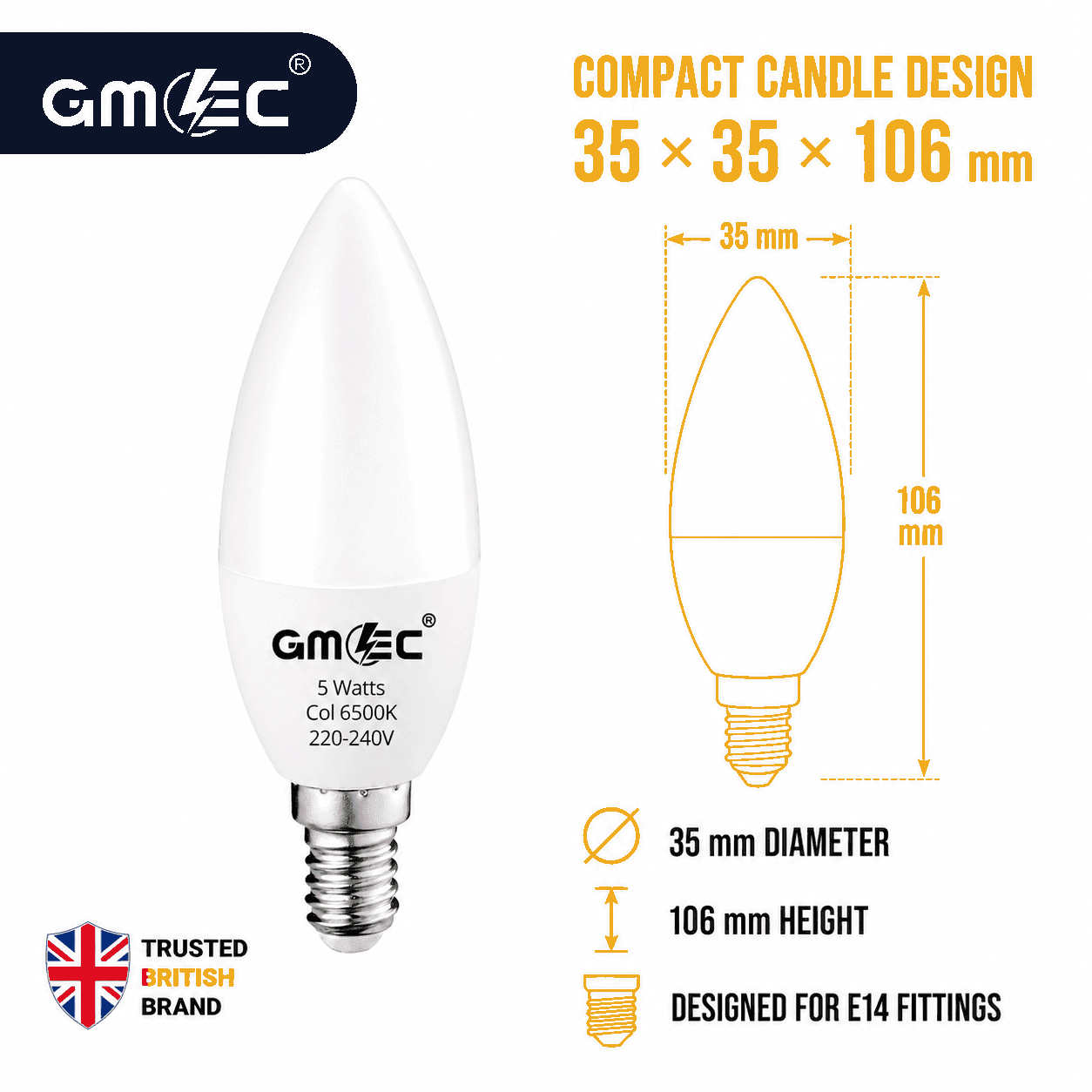 E14 5W LED Candle Bulb Cool White 6500K 550 Lumens thumbnail 3