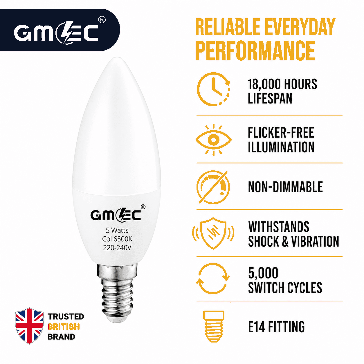 E14 5W LED Candle Bulb Cool White 6500K 550 Lumens thumbnail 7